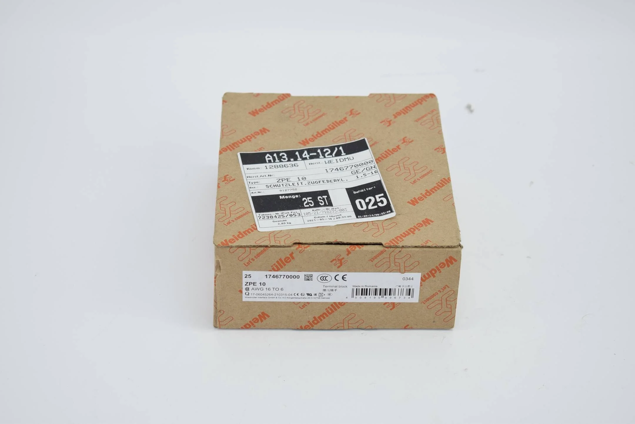 2 Stück Weidmüller Schutzleiter Reihenklemme Zugfederanschluss ZPE 10 1746770000