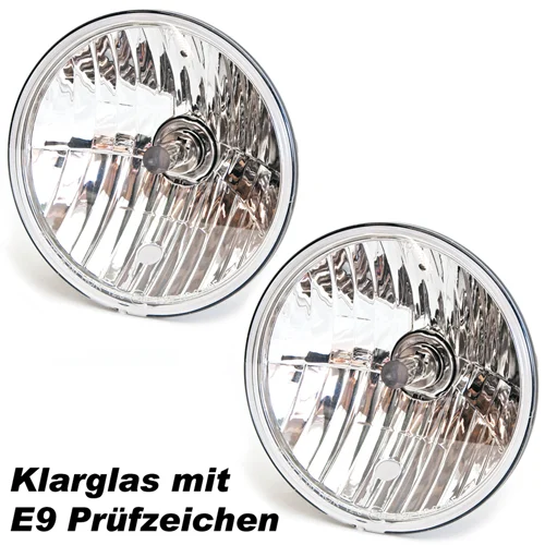 2 x Klarglasscheinwerferrechts + links mit E9 Prüfzeichen