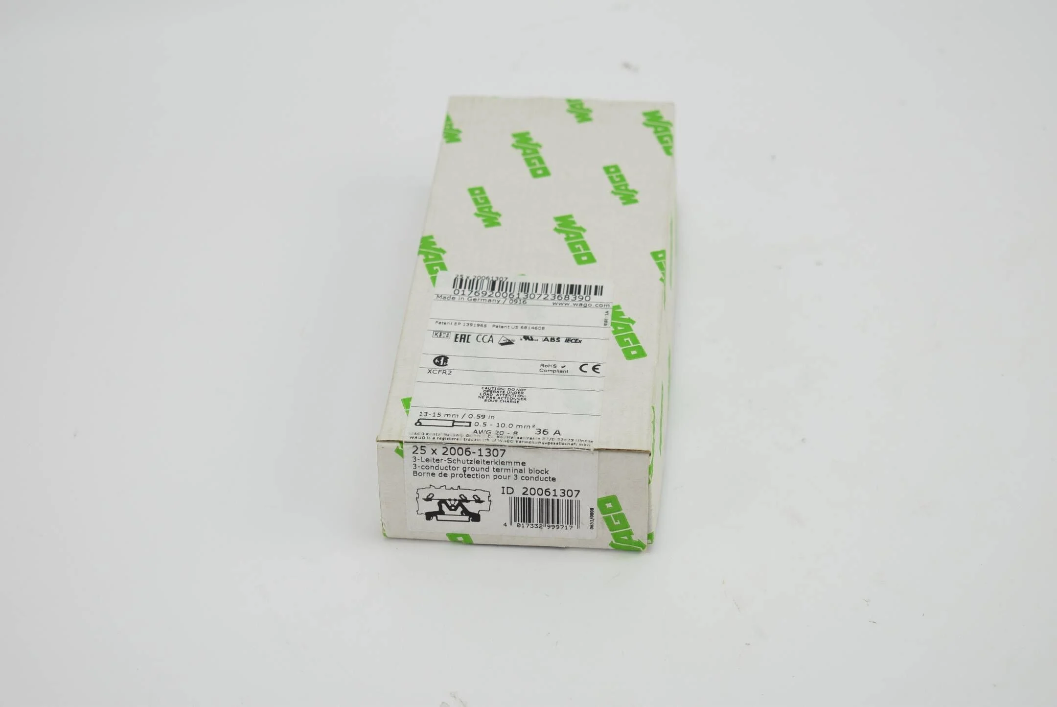 23 Stück Wago 3-Leiter Schutzleiterklemme 2006-1307 ( 20061307 )