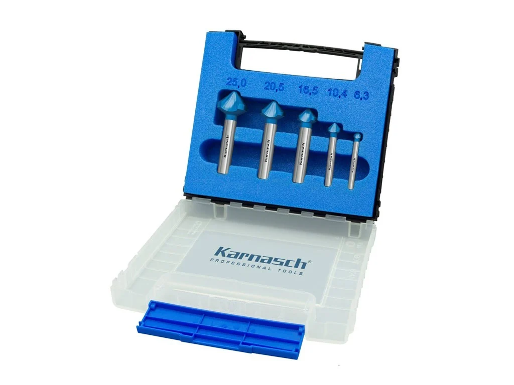 3er-Set Kegelsenker 6,3-25mm 90° HSS-XE ungleiche Teilung, 3-Flächenschaft, Karnasch