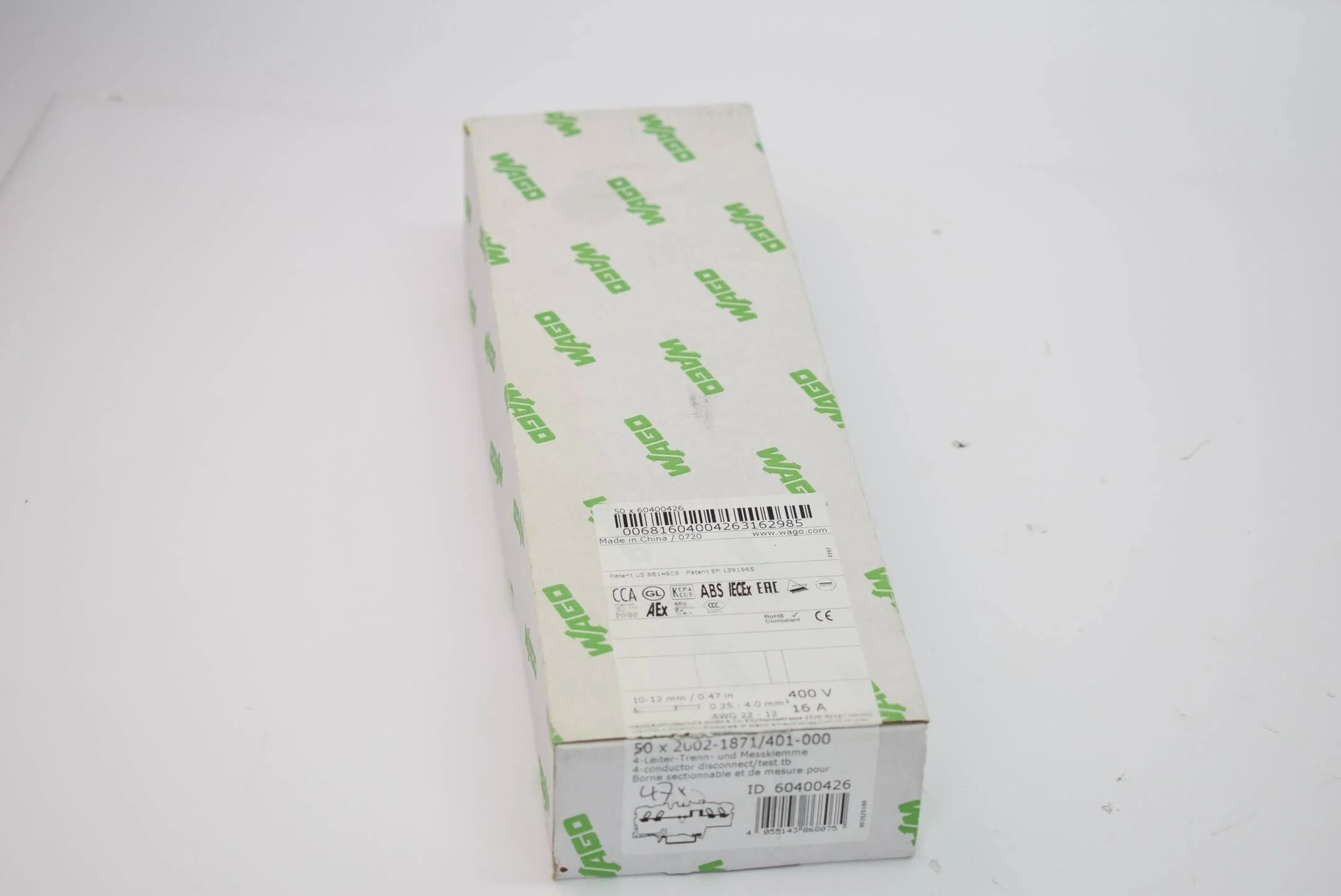 47x Wago 4-Leiter-Trenn und Messklemme 2002-1871/401-000 ( 20021871401000 )