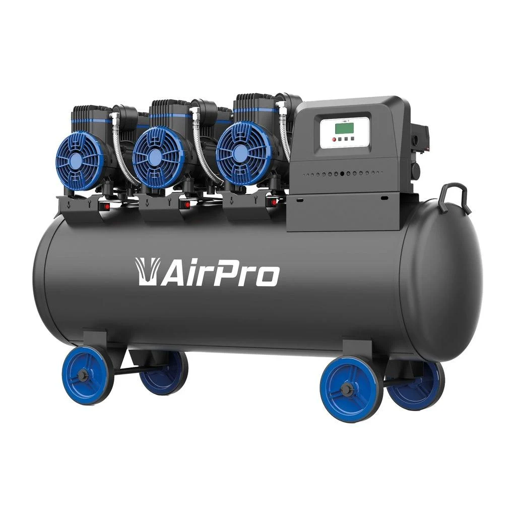 AirPro 150 L/min Ölfreier Flüsterkompressor, Silent Kompressor - 3x1 PS - 100 L Tankvolumen - 230V - CP21P3T100