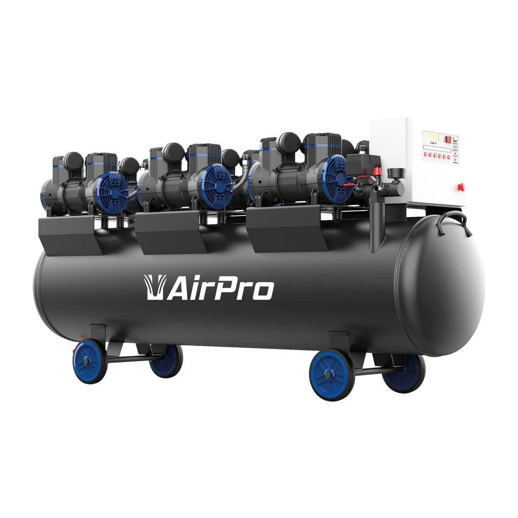AirPro Profi 720 L/min Ölfreier Flüsterkompressor, Silent Kompressor - 6x2 PS - 280 L Tankvolumen - 400V - CP90P6T280