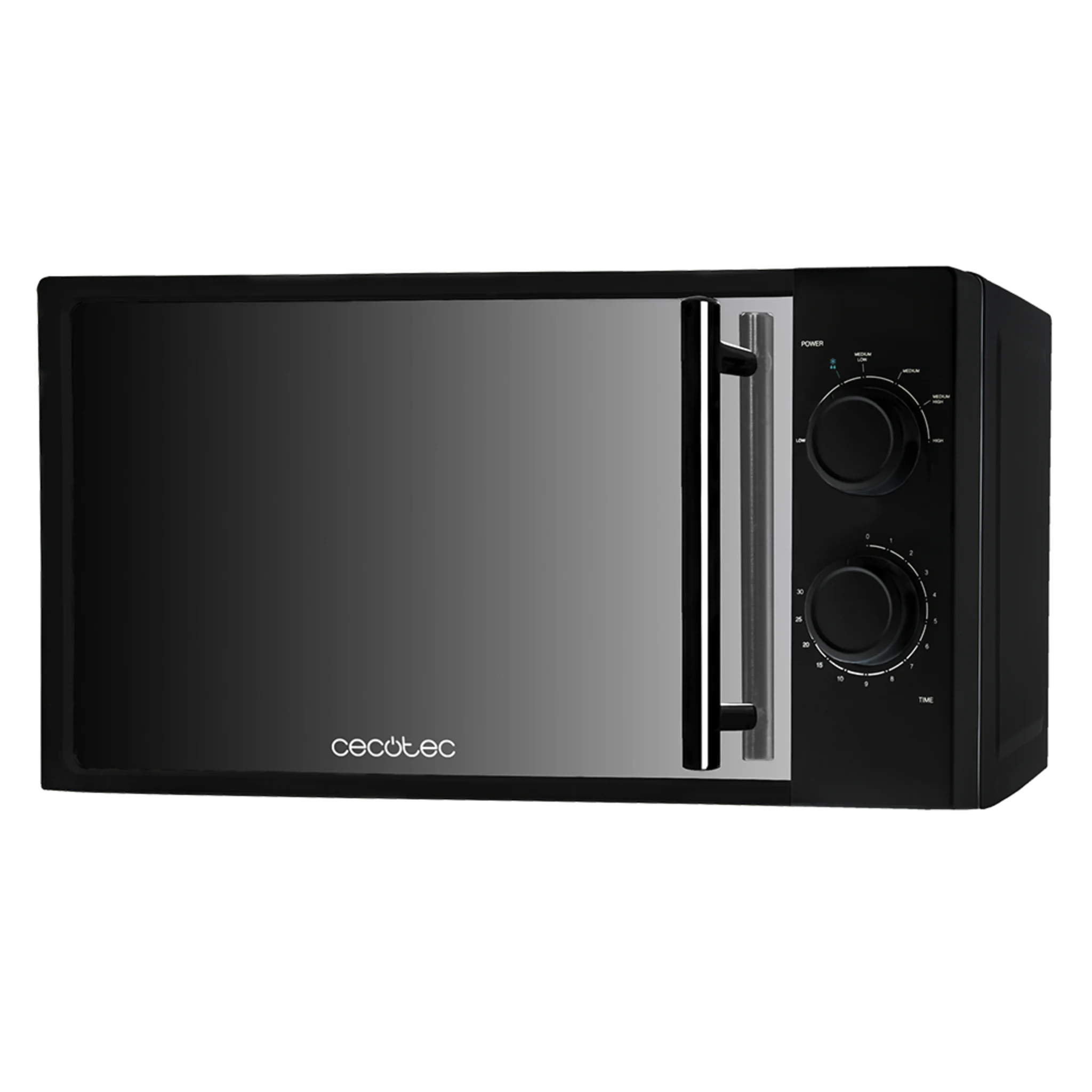 All Black Mikrowelle 700 Watt Leistung, 20 L Fassungsvermögen, 6 Leistungsstufen, 30 min Timer, Abtaumodus, Hochglanzoberfläche