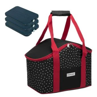 anndora Kühltasche 20 L - schwarz weiß gepunktet Isoliertasche Einkaufstasche - Snövit inkl. 3 Kühlakkus