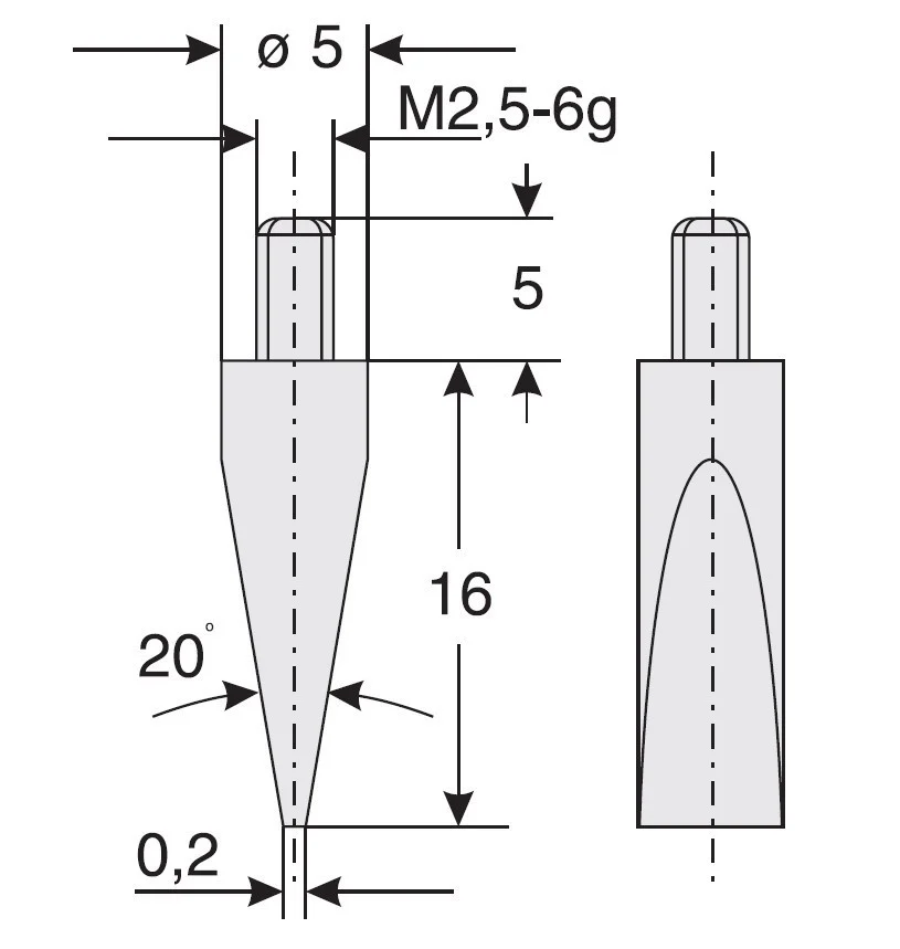 Austauschbarer Abtaststift M2.5 mit keilförmigem Hartmetall-Abtaststift, Schut