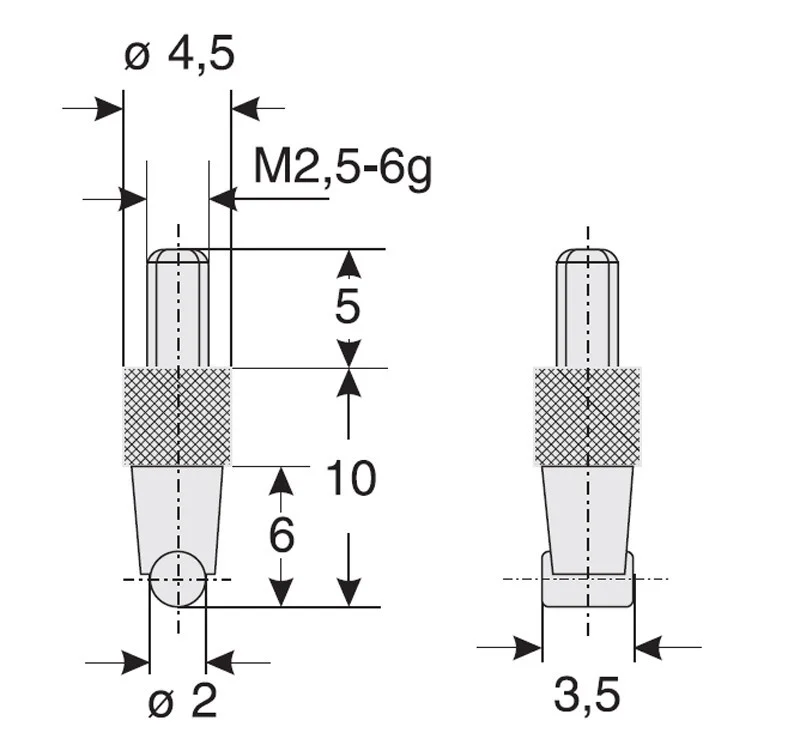Austauschbarer Abtaststift M2.5 mit Radius-Abtaststift R1, Schut