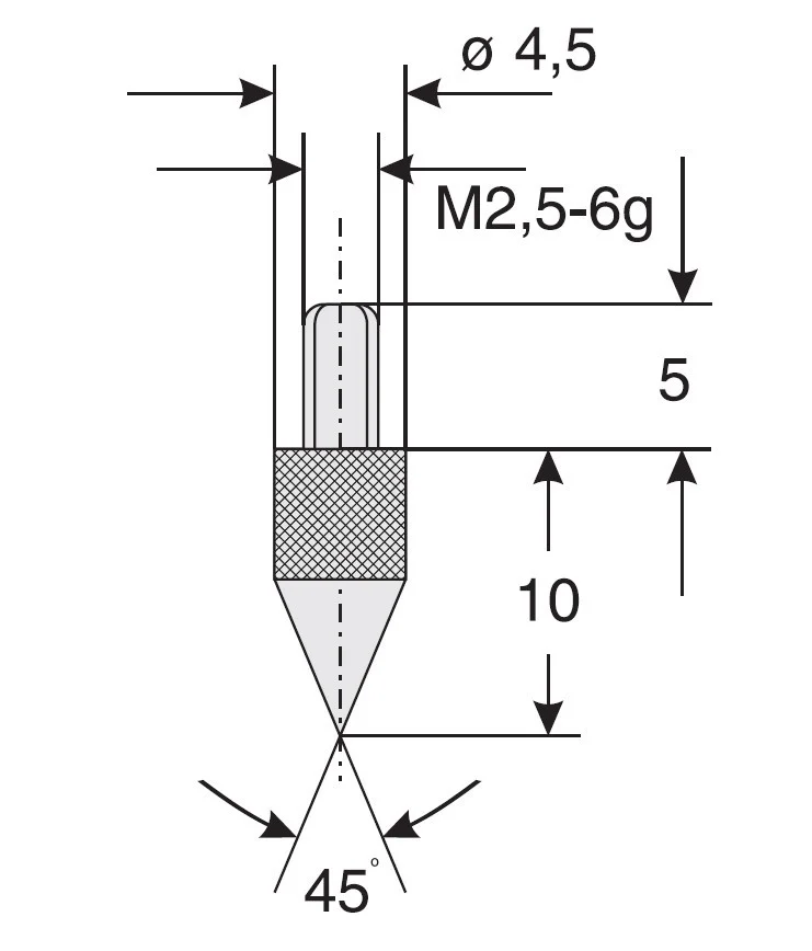 Austauschbarer Abtaststift M2.5 mit spitzem 45°-Hartmetall-Abtaststift, Schut