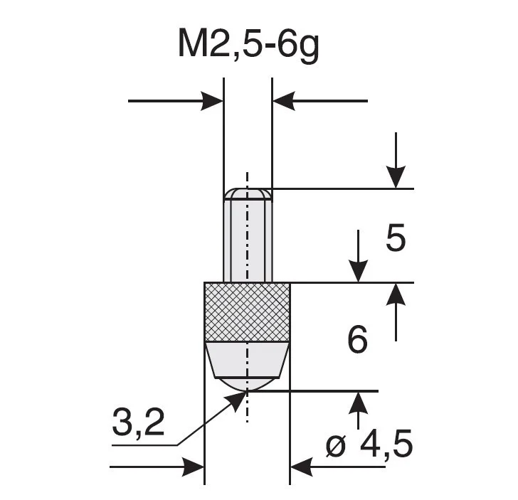Austauschbarer Taststift M2,5 mit Hartmetallkugel 3,2 mm, Schut