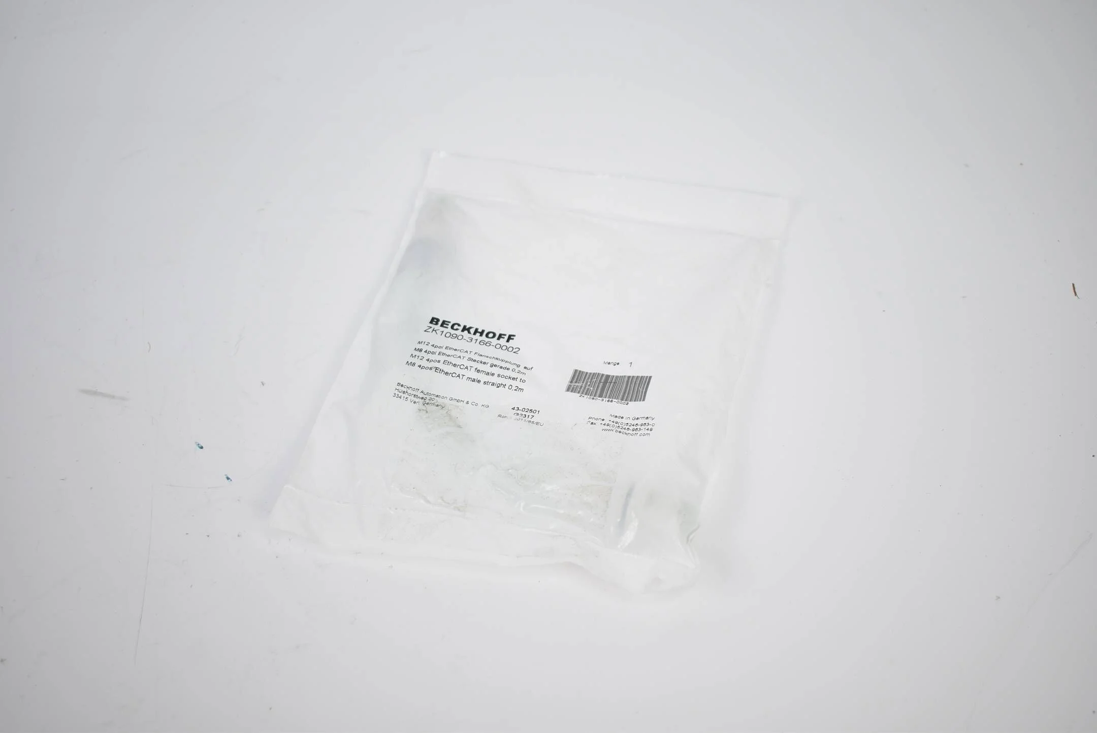 Beckhoff EtherCAT-Leitung M12 4pol Flanschkupplung gerade ZK1090-3166-0002