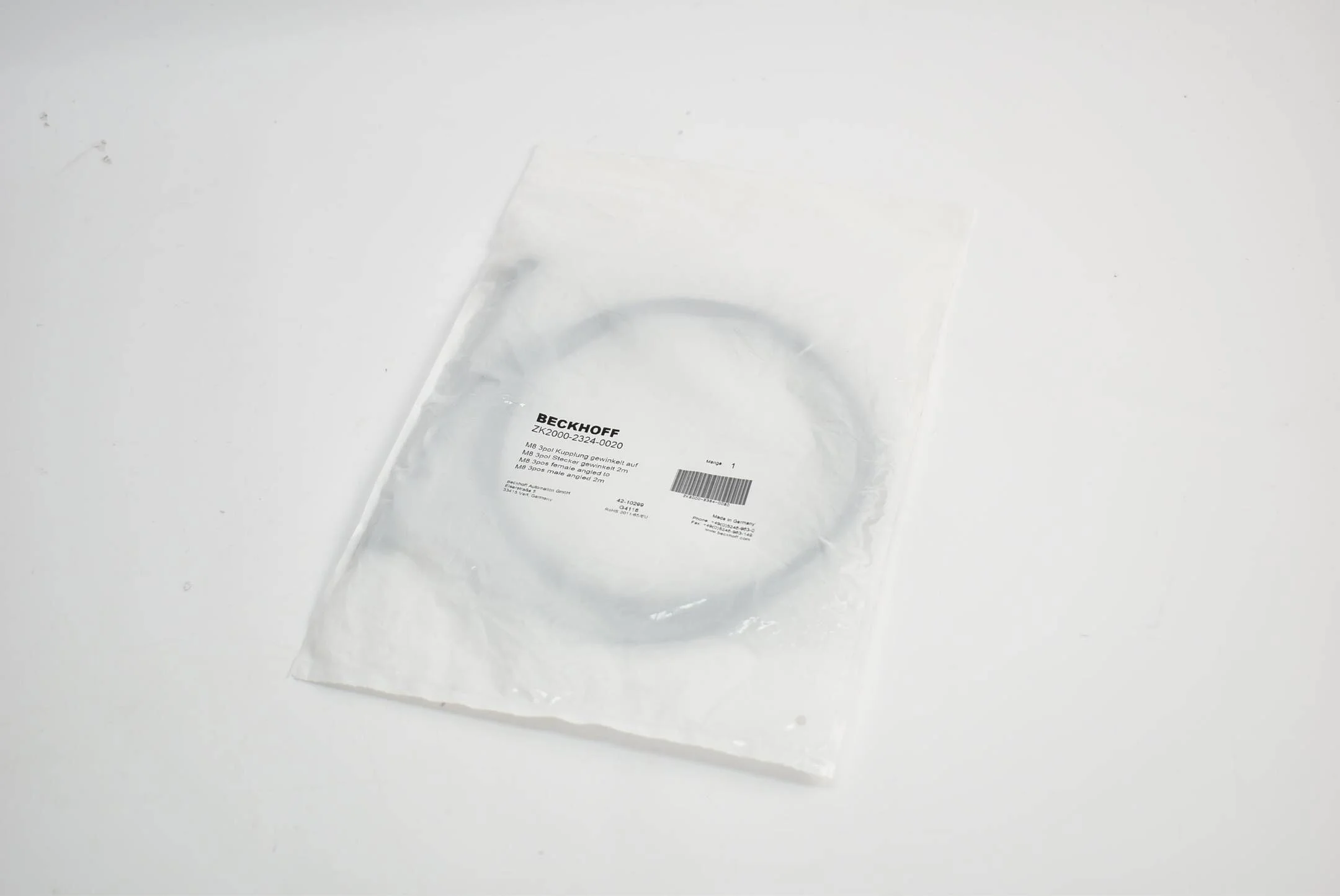 Beckhoff Sensorleitung PUR M8 3pol Kupplung 2 m ZK2000-2324-0020