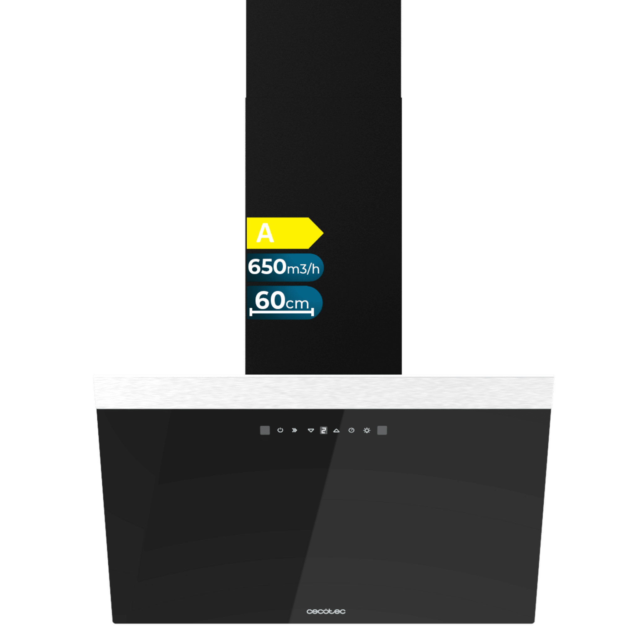 Bolero Flux DT 606500 Glas Schwarz A Dekorative Haube 60cm breit, schwarze Glasfront, Absaugung 650m3/h, Motor 165W, Klasse A, Touch Control, 3 Leistungsstufen, Booster, Licht, Kohlefilter, Hand Movement Control