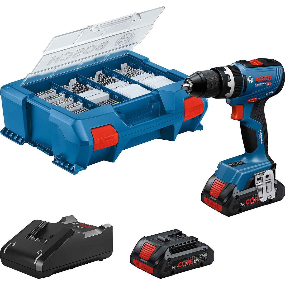 Bosch Akku-Schlagbohrschauber GSB 18V-65, 2 x Akku GBA 18V 4.0Ah, L-Case Pick & Click