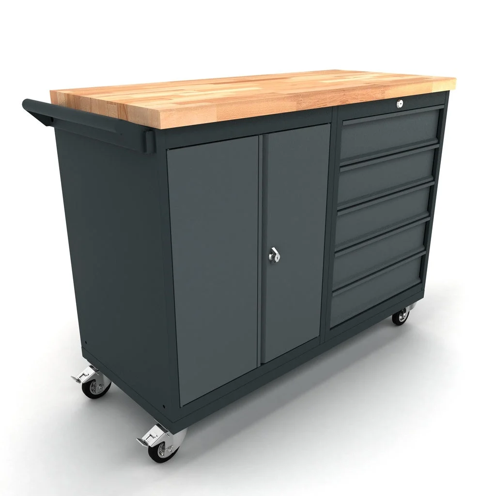 Bullram TOOLBOX4YOU Profi Mobile Werkbank 2 Türen – 5 Schubladen, 124 cm Länge, 55 cm Tiefe – Modell WBG124M01