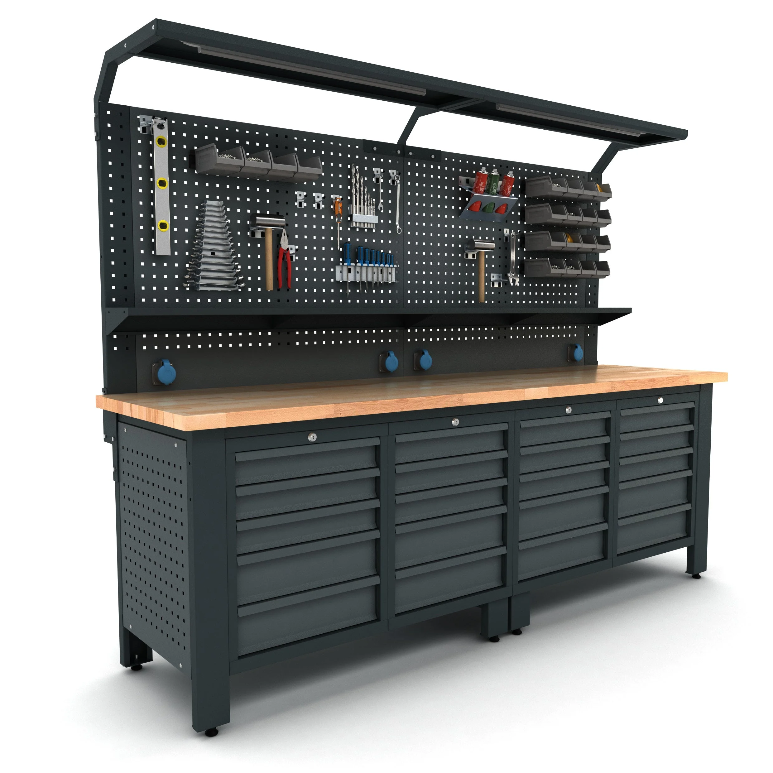 Bullram TOOLBOX4YOU Profi Werkbank mit Schubladen 2500 mm lang, 730 mm tief - WBG06