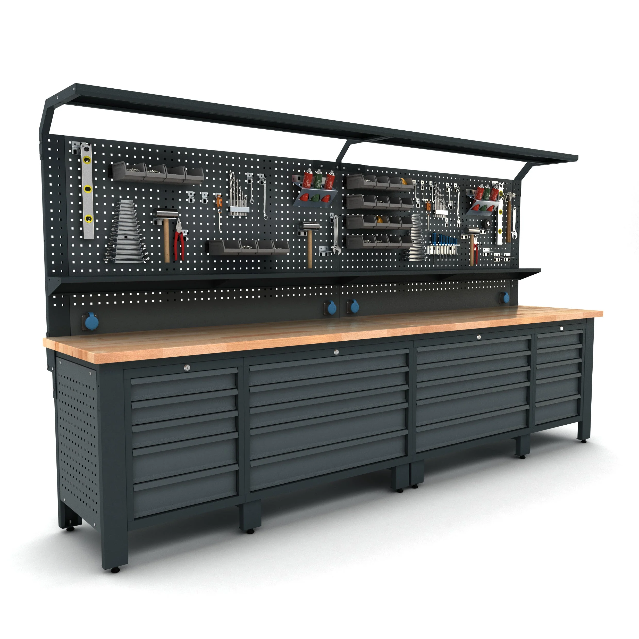 Bullram TOOLBOX4YOU WBG08 Profi Werkbank mit Schubladen 3700 mm lang, 730 mm tief - WBG08