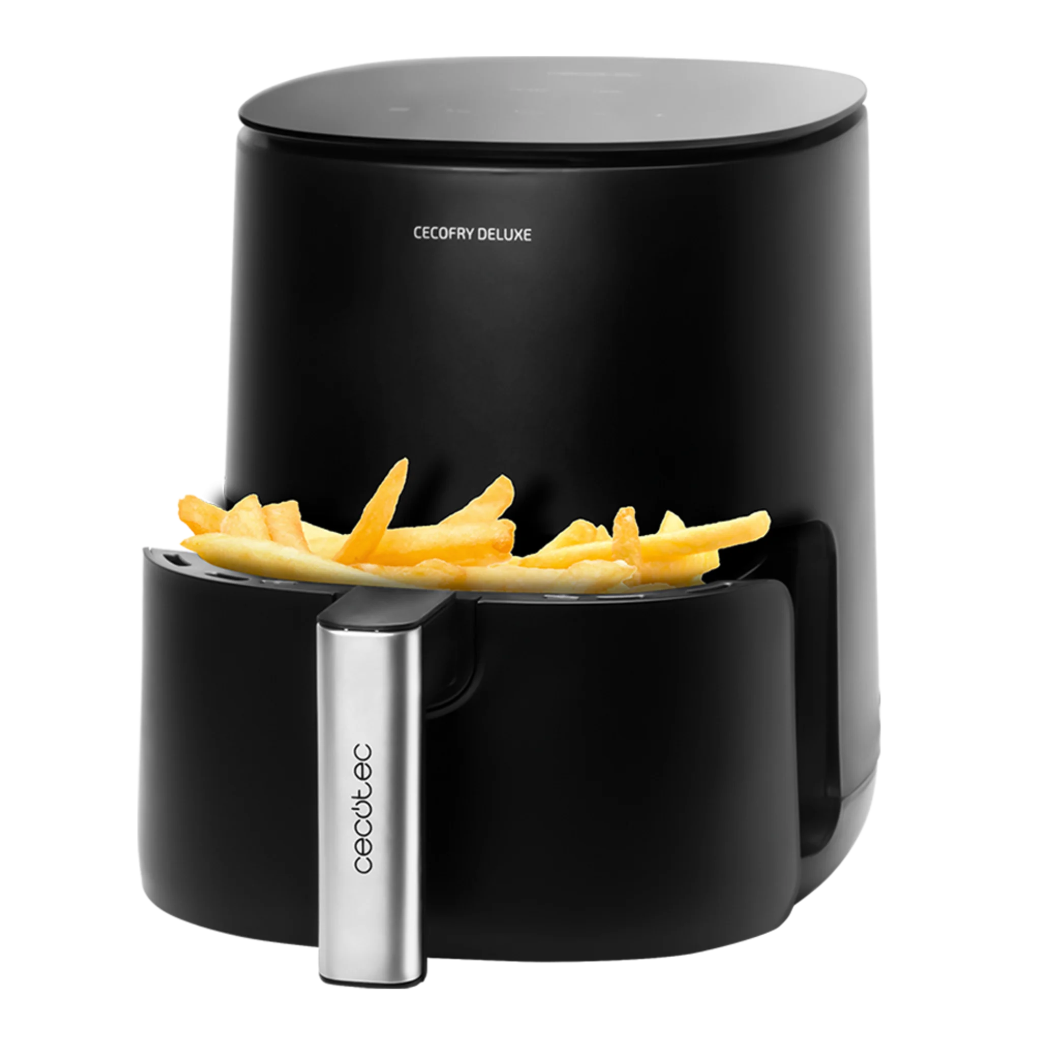 Cecofry Deluxe Rapid Black Fritteuse Fassungsvermögen 2,5 Liter, Leistung 1400 W, 8 Modi, Temperatur bis 200°C, Korb und Gestell spülmaschinenfest