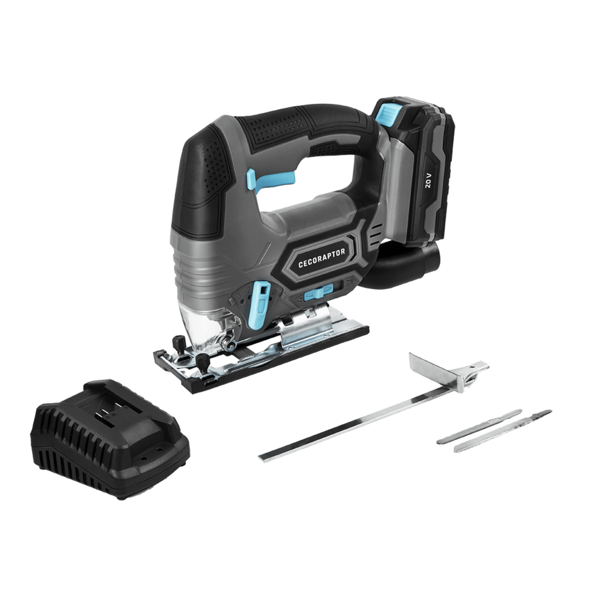 CecoRaptor MultiCut 2020 Advance Schnurlose Stichsäge. Akku 20 V und 2000 mAh, Leerlaufdrehzahl 2700 RPM, Schnitttiefe 80mm Holz, 12mm Aluminium und 5mm Metall