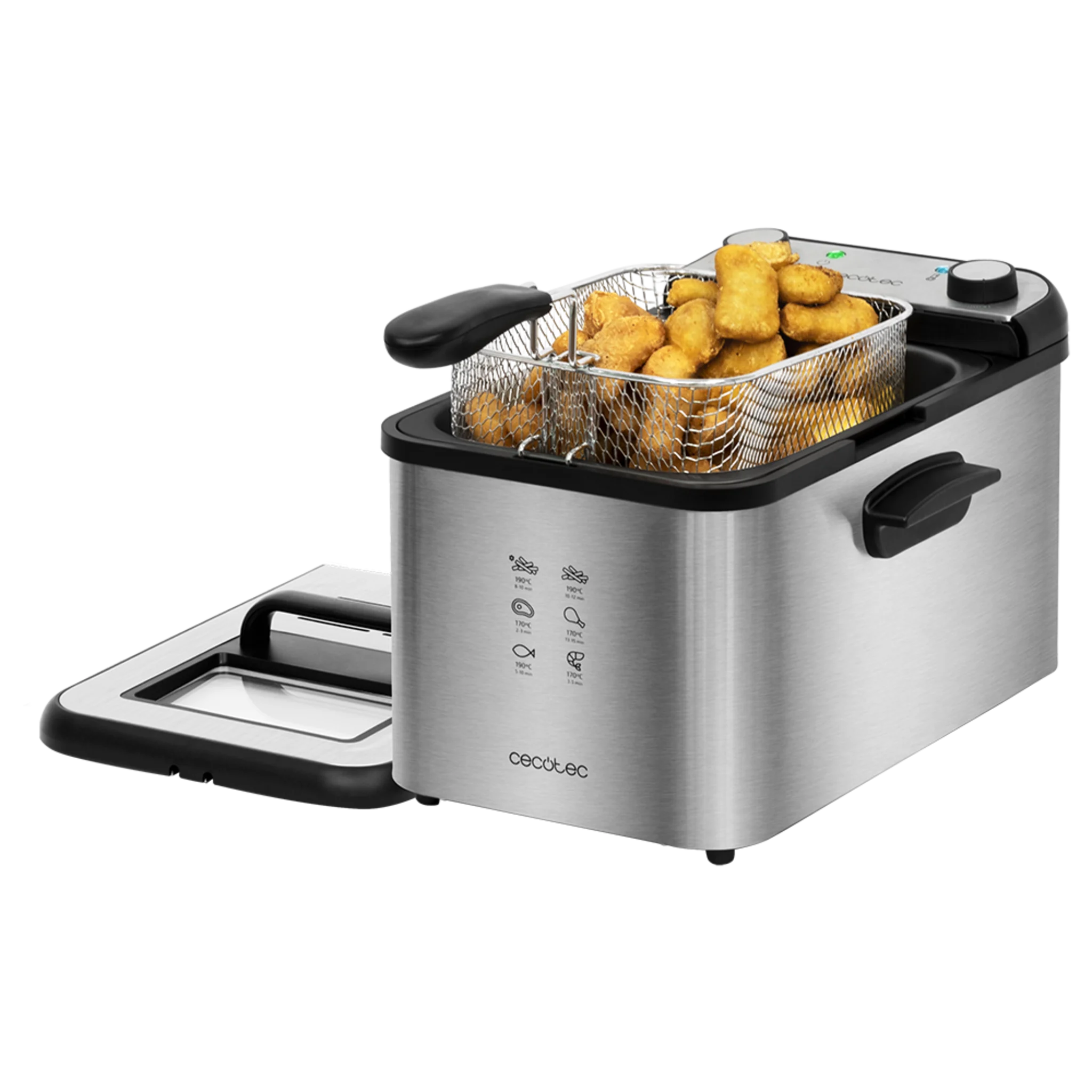 CleanFry Infinity 4000 Fritteuse 4 l Fassungsvermögen, Temperatur bis zu 190°C, spülmaschinengeeigneter glasierter Innentopf, OilCleaner-Filter hält das Öl sauber, komplett aus Edelstahl, 3270W