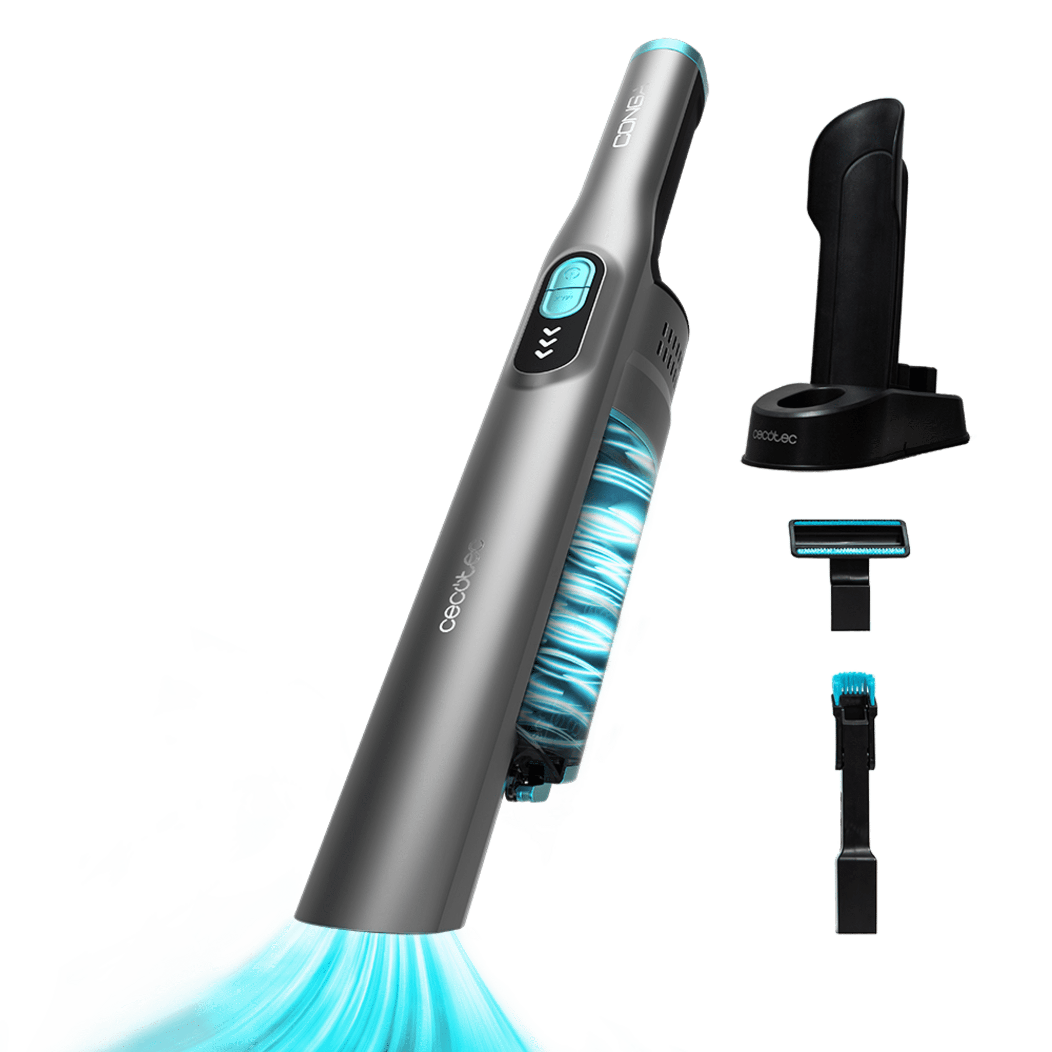 Conga Rockstar Micro+ Handstaubsauger mit einem digitalen bürstenlosen 200-W-Motor und einer Saugleistung von 20 kPa. Autonomie bis zu 40 Minuten. Zwei Leistungsmodi. Mit 2in1-Zubehör, mit Polsterzubehör und Selfstorage-Basis.