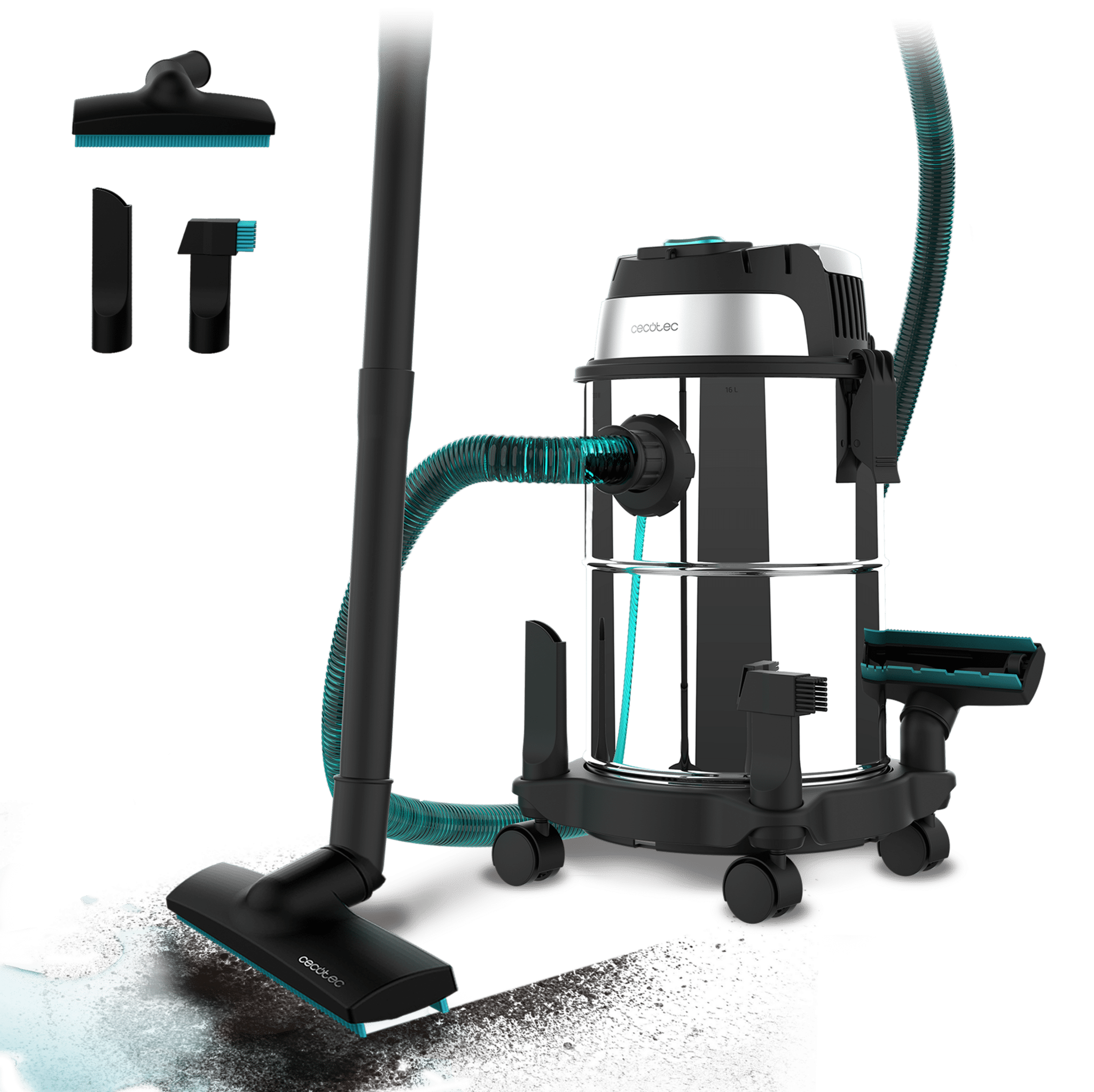 Conga Rockstar Wet & Dry Steel Metallstaubsauger für feste und flüssige Stoffe, der mit einem Fassungsvermögen von 16 Litern und einer Leistung von 1200 Watt für ein perfektes Finish sorgt.