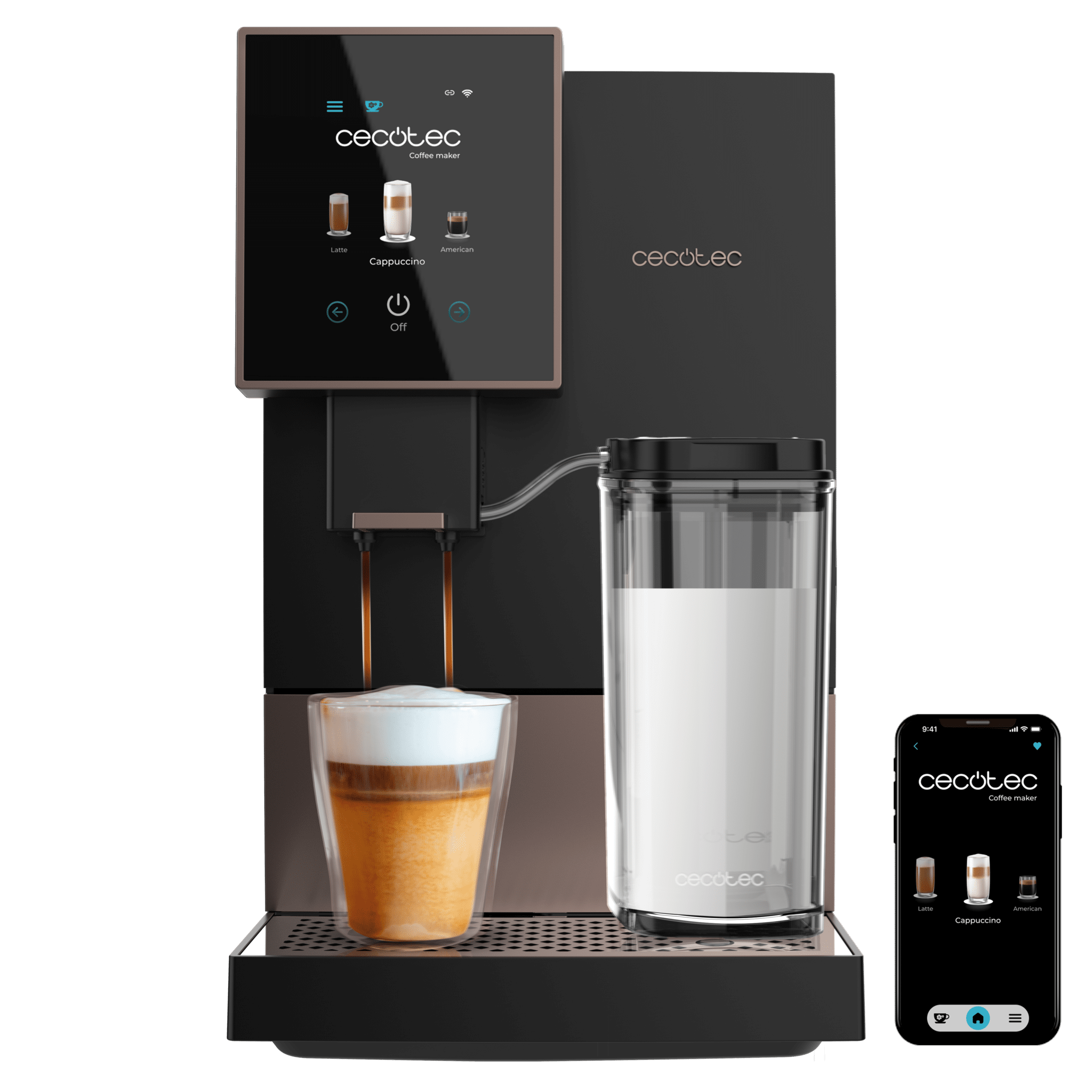 Cremmaet Compactccino Connected Black Rose Kompakte, superautomatische Kaffeemaschine mit 19 bar, TFT-Display und Wi-Fi, Milchtank und Thermoblock-System.