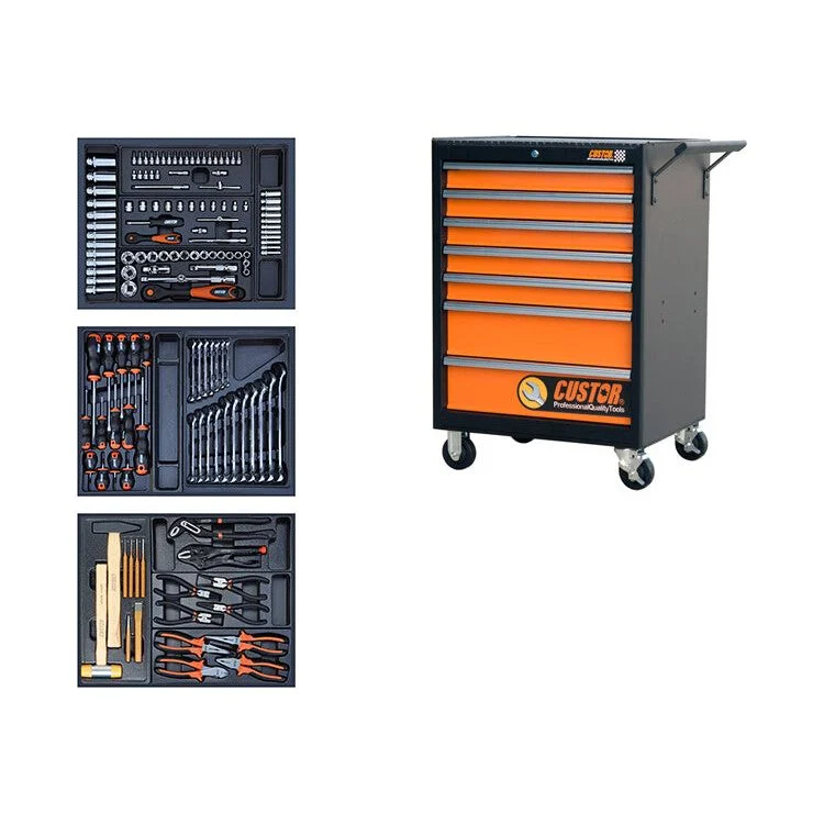 CUSTOR Profi Werkstattwagen bestückt, Werkstattwagen gefüllt COMPACT Werkstattwagen mit Werkzeug bestückt - 180tlg