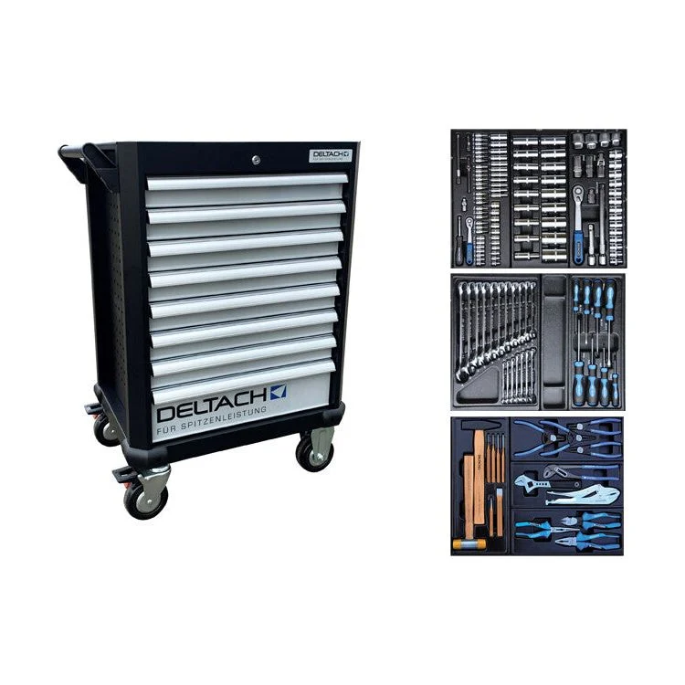 DELTACH Profi Werkstattwagen bestückt, Werkstattwagen, gefüllt D2-COMPACT - Werkstattwagen mit Werkzeug bestückt 145tlg - 524100