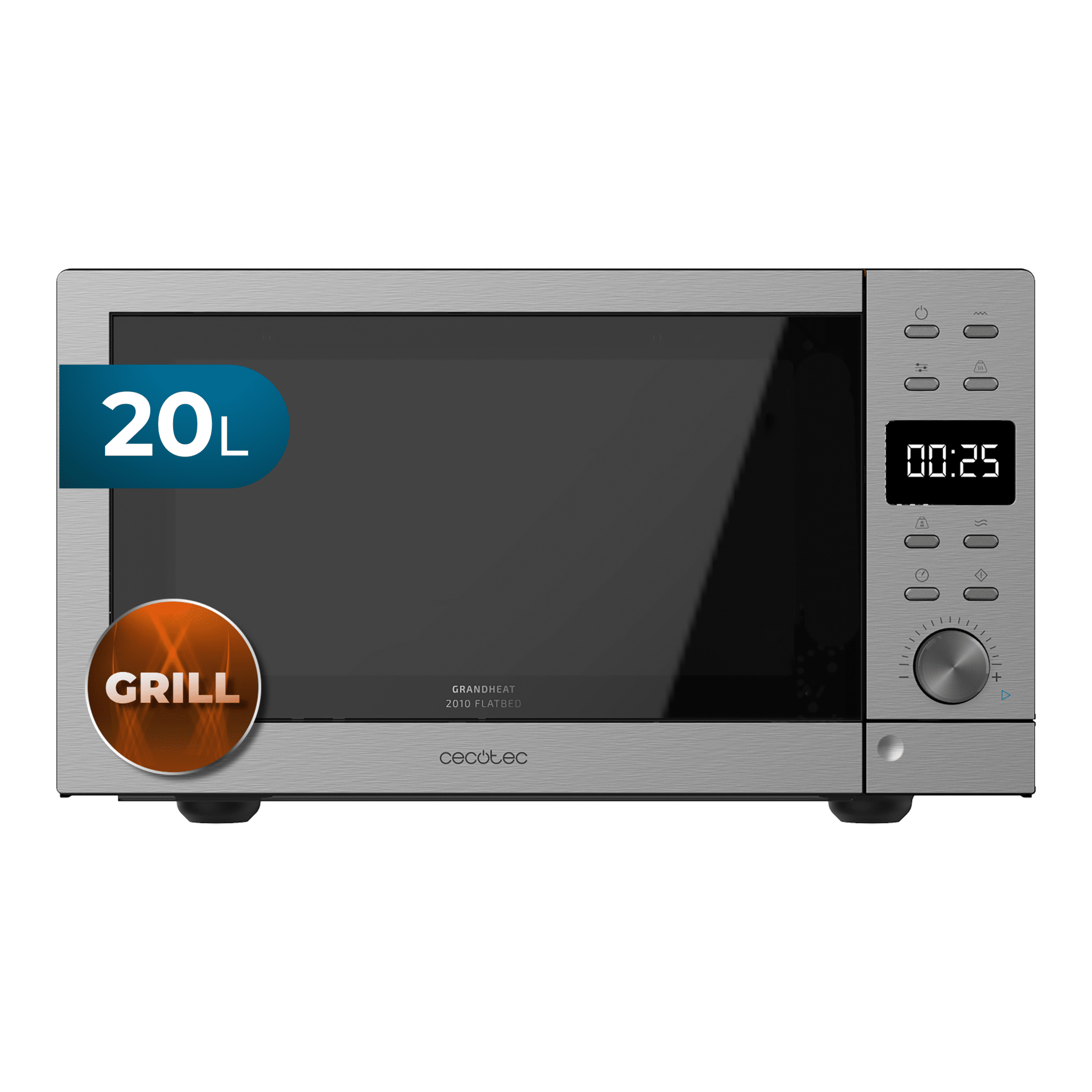 Digital GrandHeat 2010 Flatbed Steel Mikrowelle ohne Telle Leistung 700 W, 20 Liter, Grill 900 W, 9 voreingestellte Funktionen