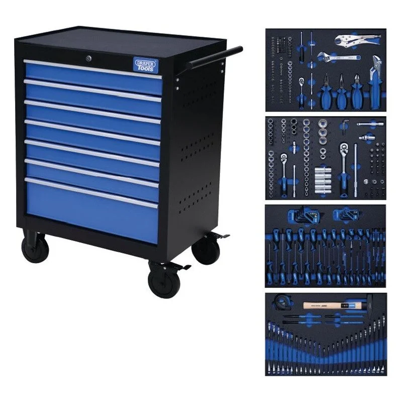 DRAPER Tools Werkstattwagen bestückt, Werkstattwagen mit Werkzeug bestückt, gefüllt 270tlg 7 Schubladen - DW2001