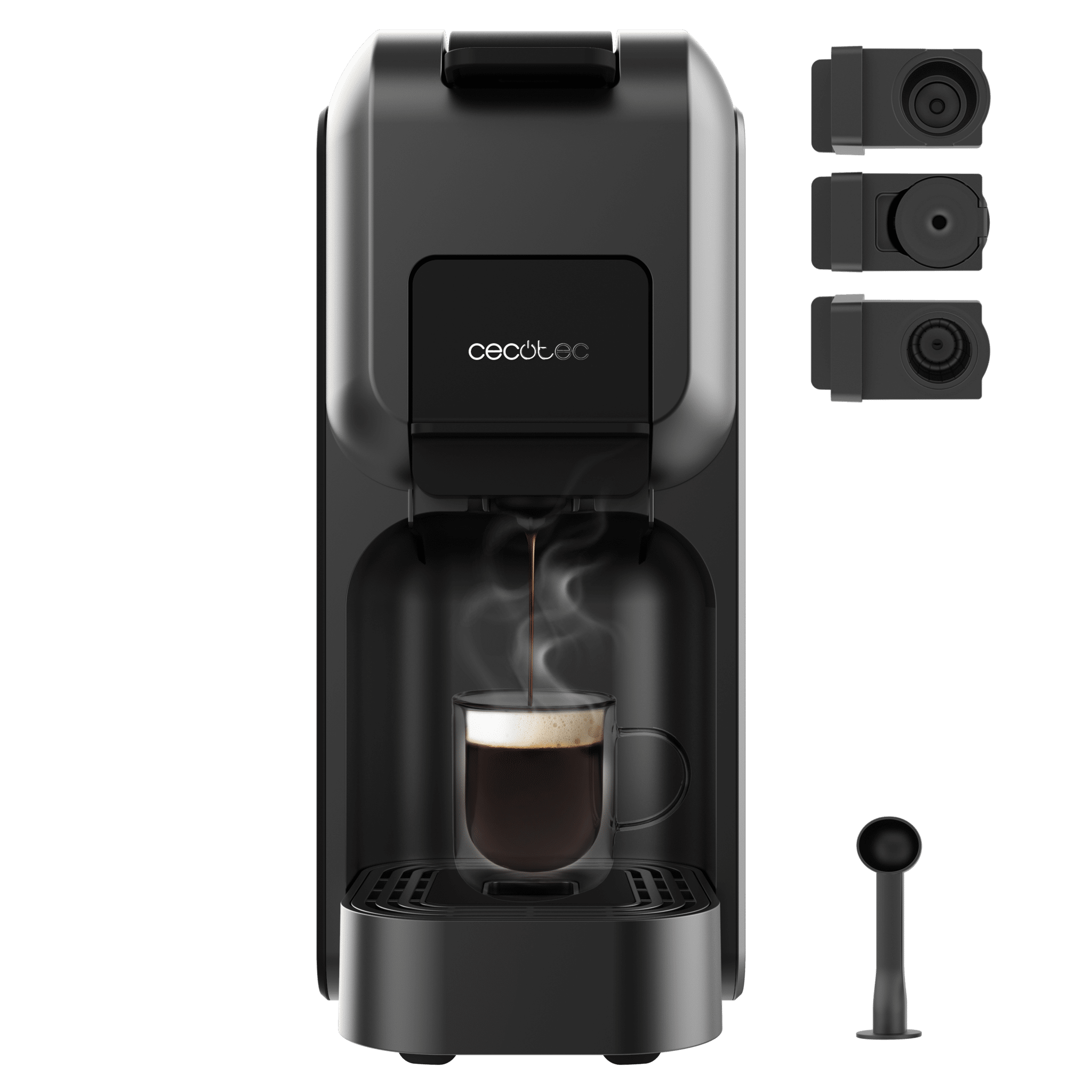 FreeStyle Compact Black Sehr kompakte 4-in-1-Espressomaschine. Geeignet für gemahlenen Kaffee, Dolce Gusto, Nespresso und K-fee.