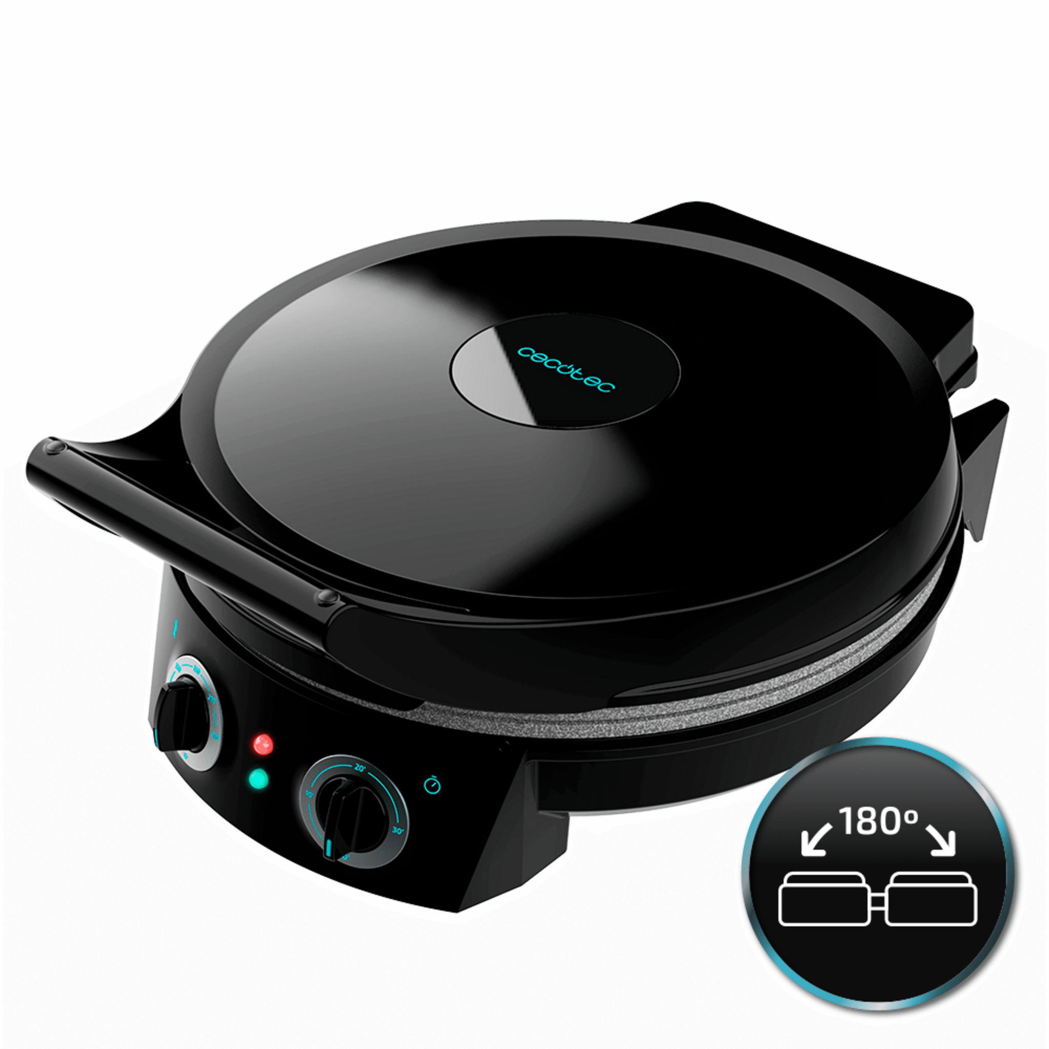 Fun Pizza&Co Elektrischer Grillbackofen für Pizza 1800 W, Grill, Timer 30min, Rockstone-Beschichtung, einstellbare Temperatur, 180º Öffnung mit zwei Platten