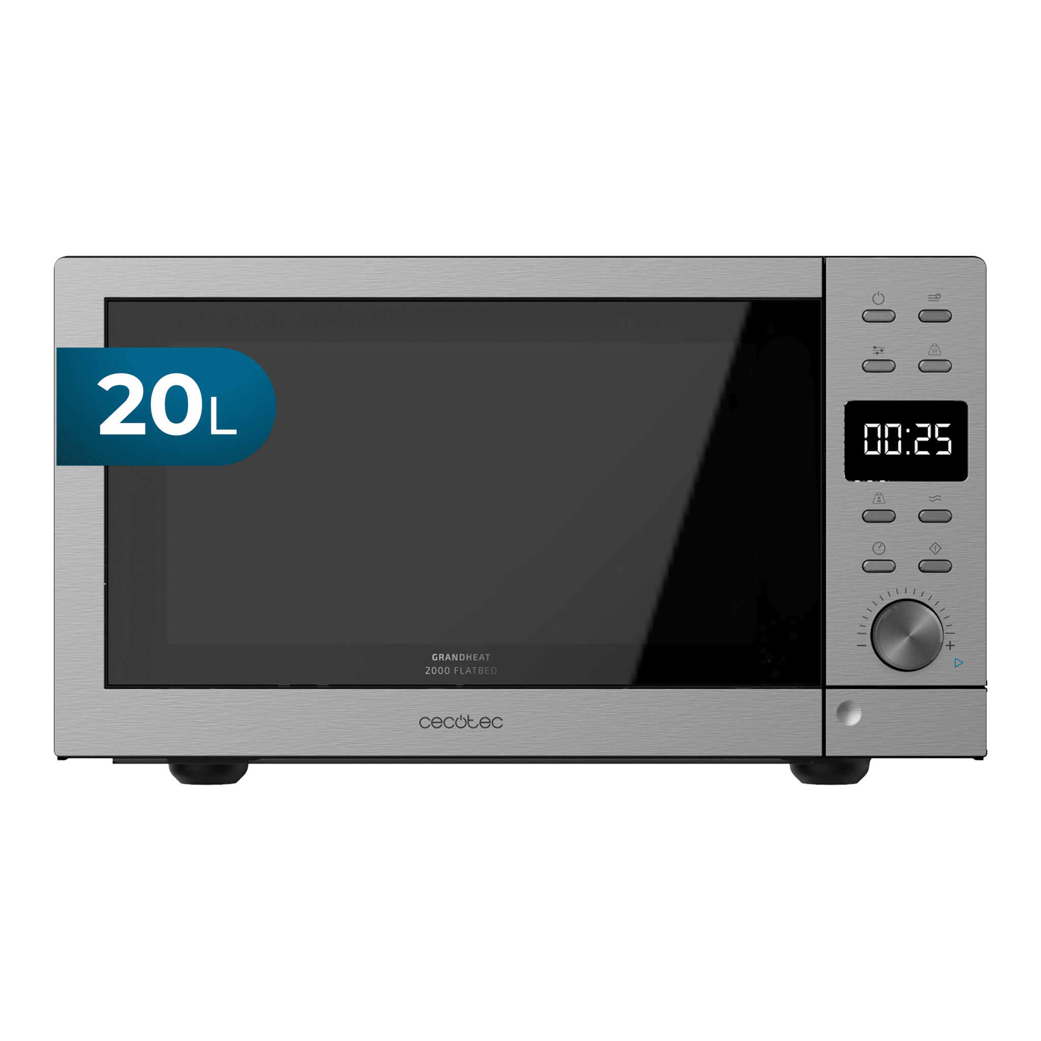 GrandHeat 2000 Flatbed Steel Mikrowelle ohne Telle 700W, 20 L, 8 voreingestellte Funktionen, Quick Start