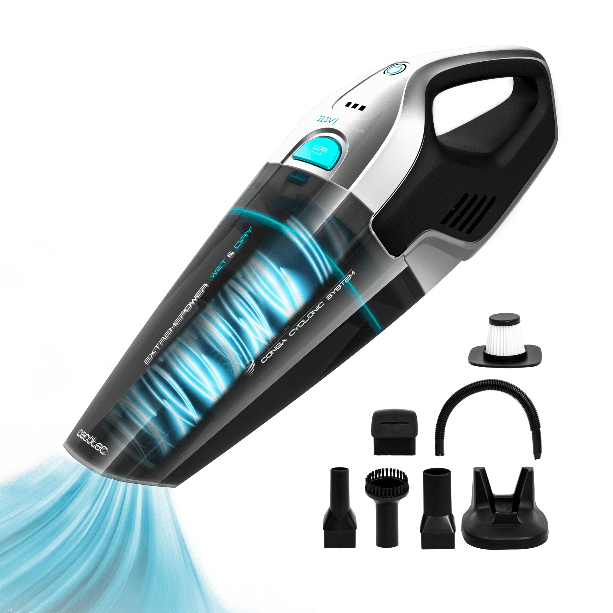 Handstaubsauger Conga Immortal ExtremeSuction 11,1 V Hand. Saugt Feststoffe und Flüssigkeiten, leicht und beutellos, 20 Minuten Autonomiezeit, 11,1 V, Cyclonic Technology