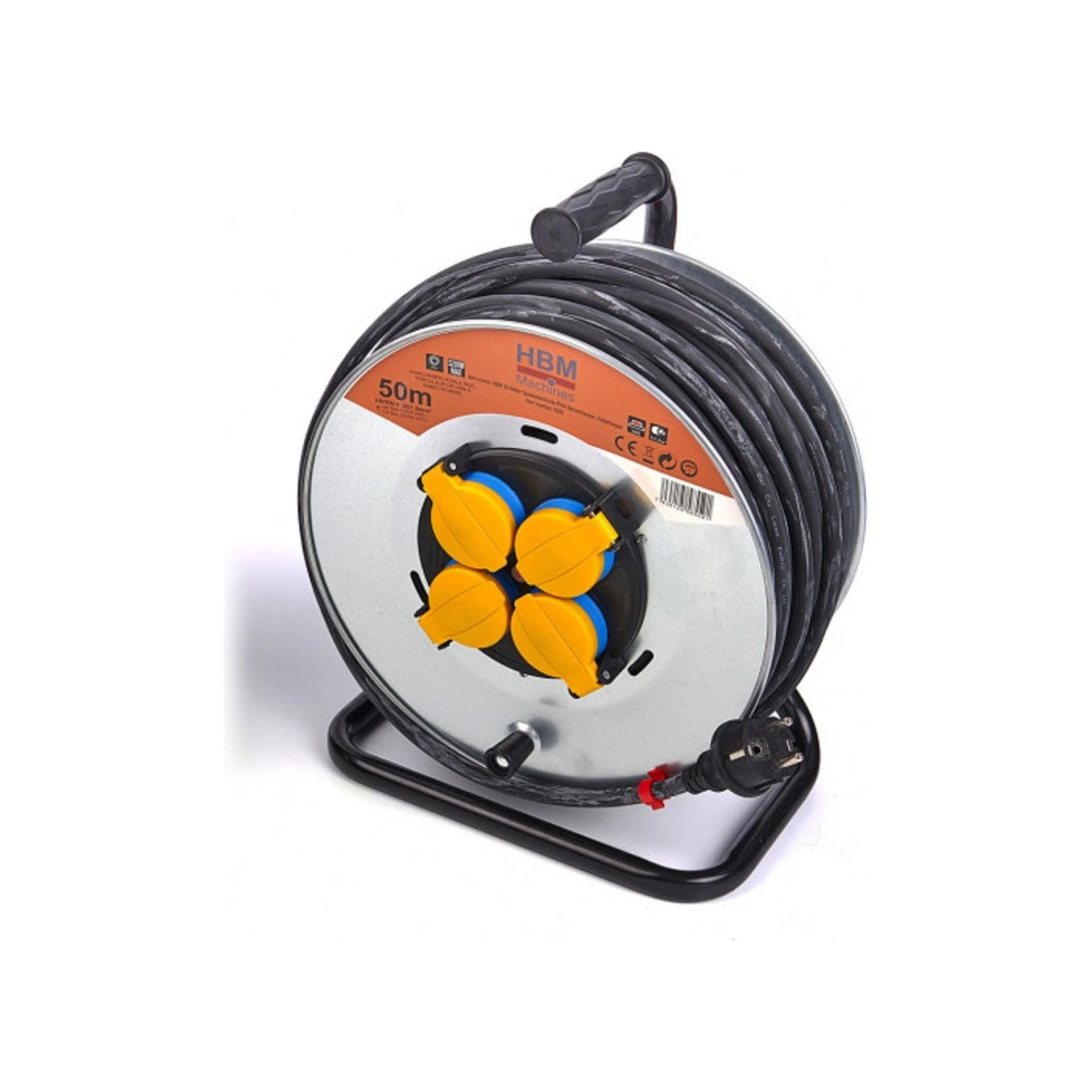 HBM Kabeltrommel, 50 Meter spritzwassergeschützte IP44 Kabeltrommel 3 x 1,5 mm