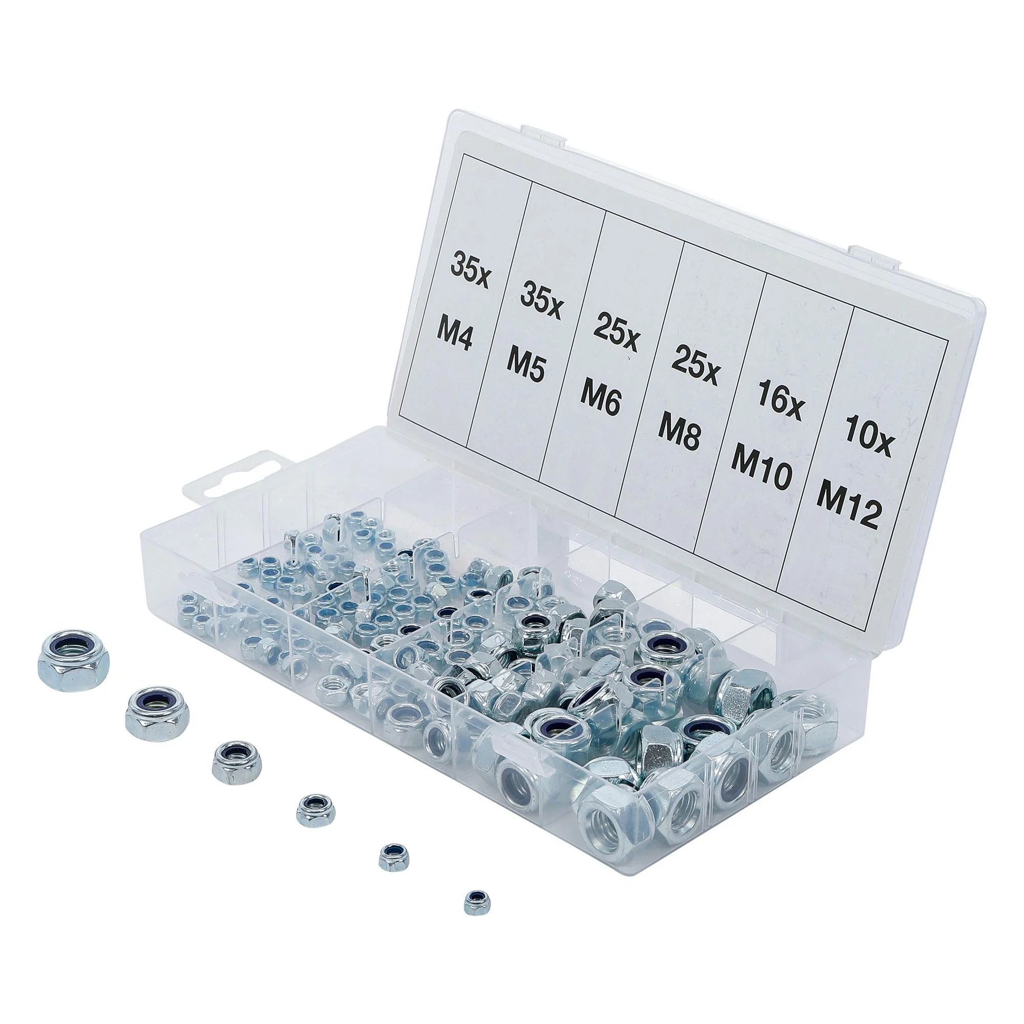 6-kant-Muttern-Sortiment, selbstsichernd, 146-tlg.