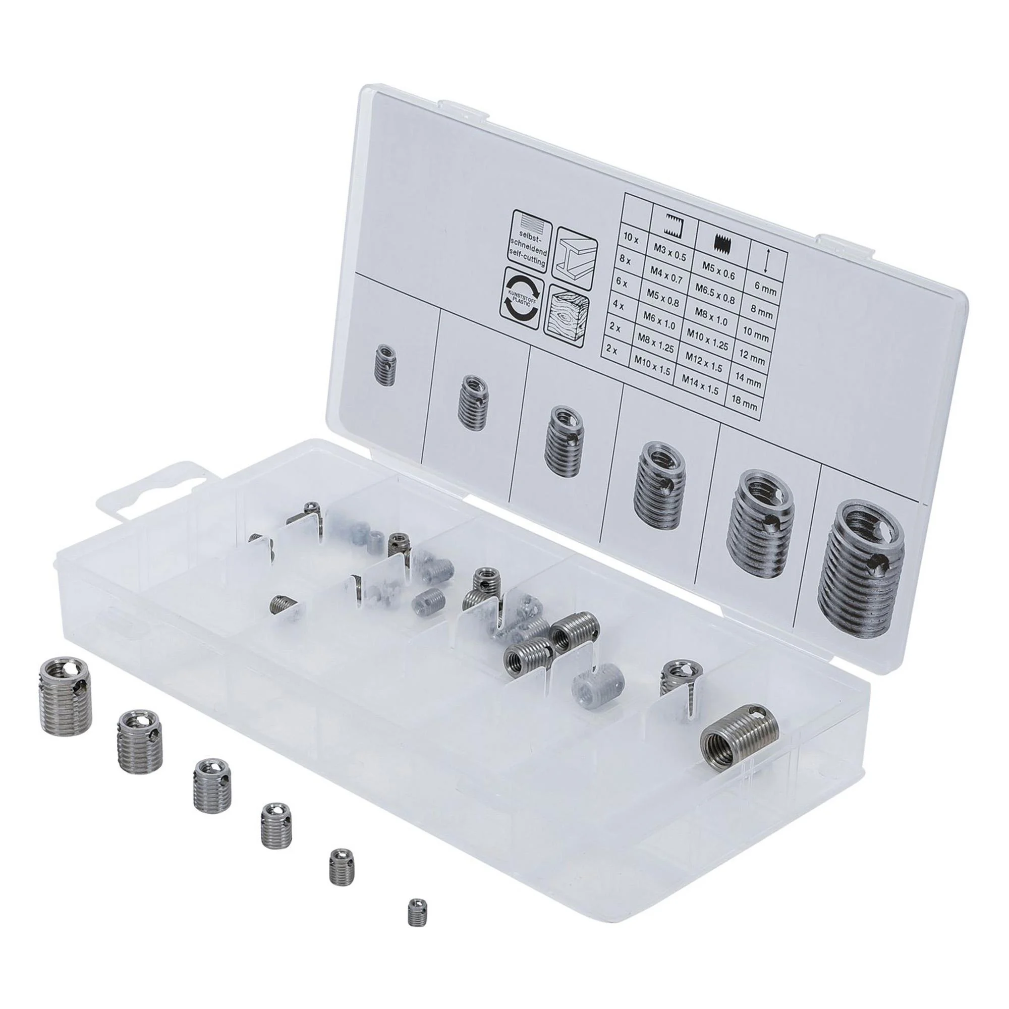 Gewindeeinsätze-Sortiment, selbstschneidend, 32-tlg.