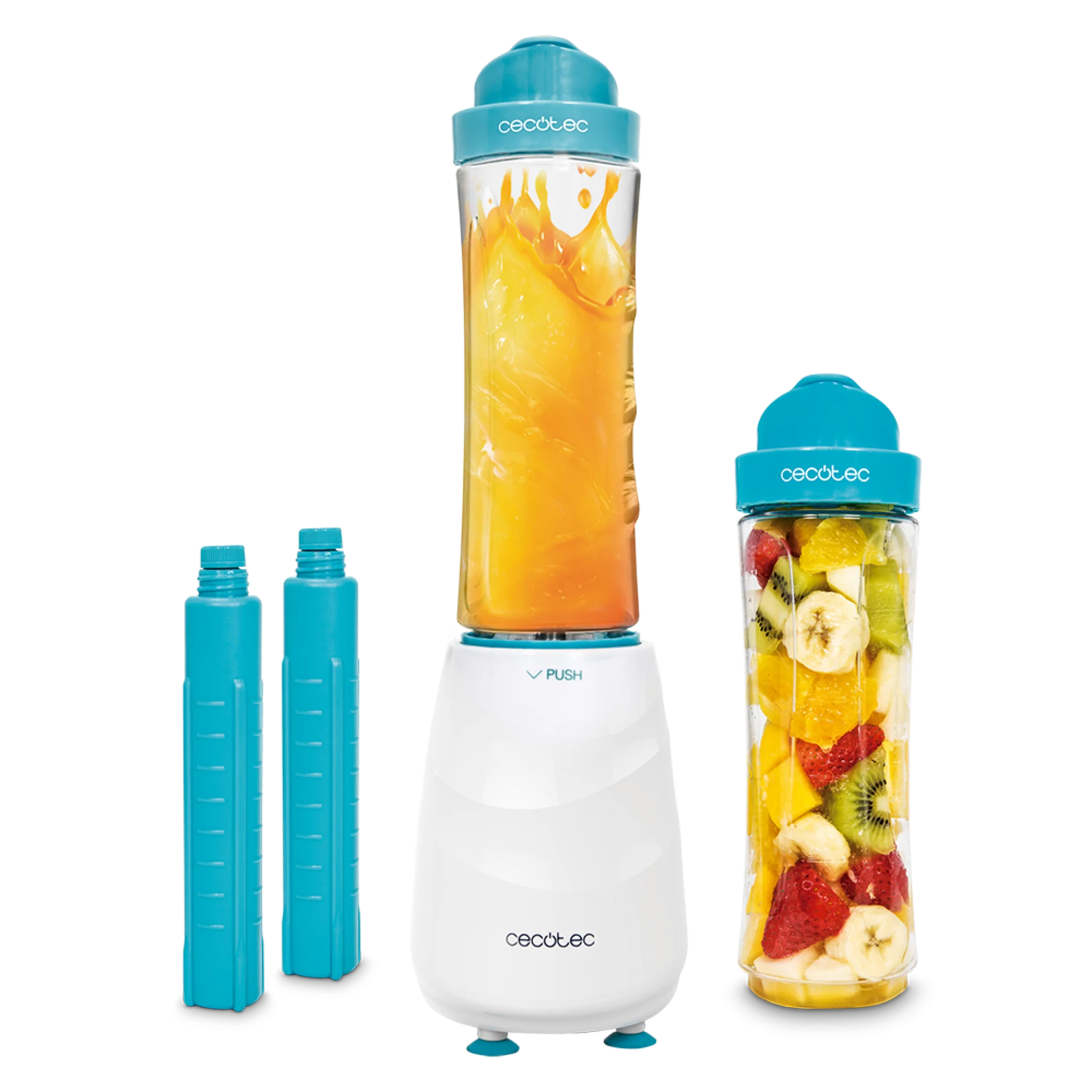 Individueller Smoothie-Mixer Power Titanium One, Titanium-Klingen, zwei 600-ml-Behälter, zwei Kühlschläuche, BPA-frei, zerkleinert Eis, 350 W