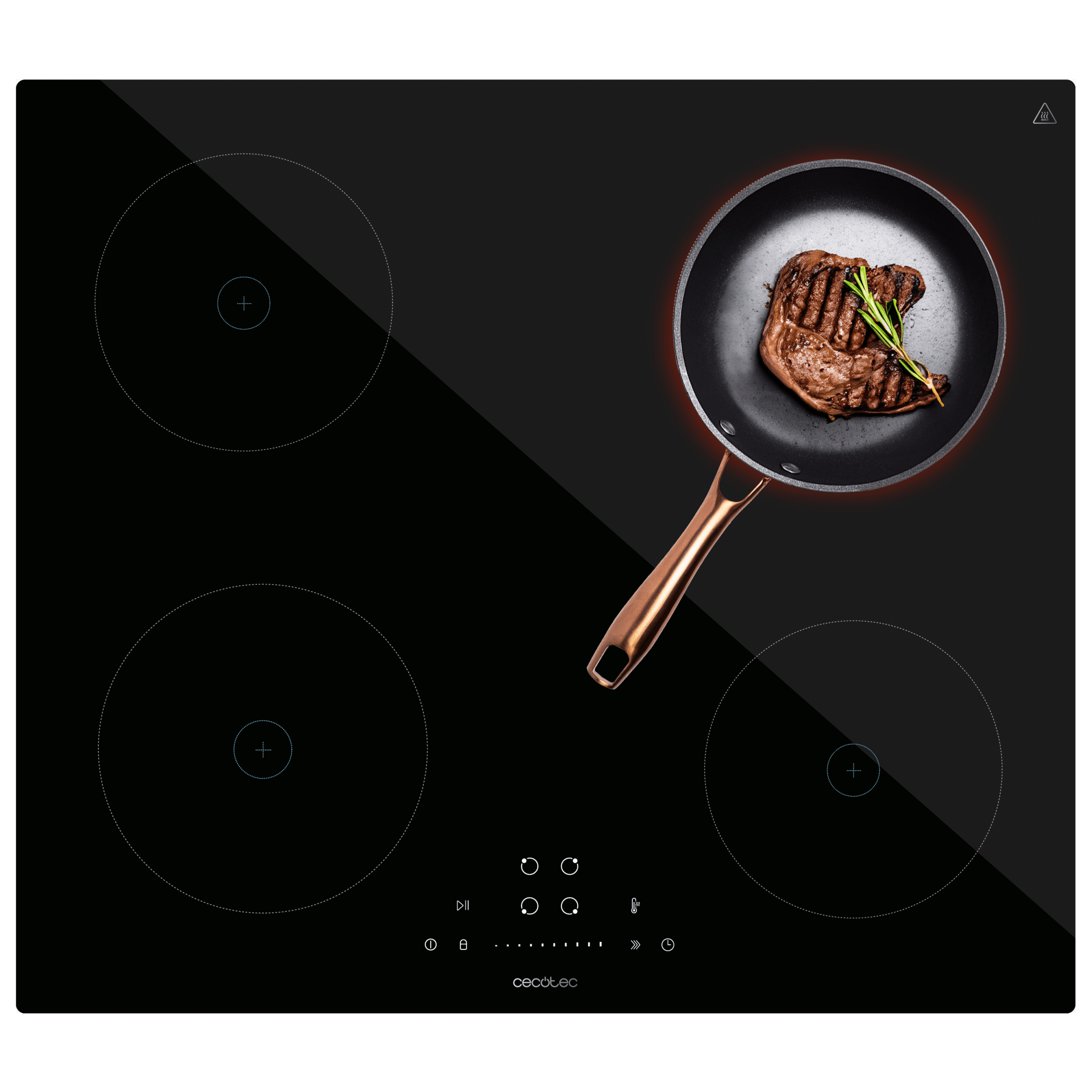 Induktionskochfeld mit 4 Kochzonen, 9 Stufen, max. Leistung 7200W, Booster-Funktion und Touch Slider Steuerung.
