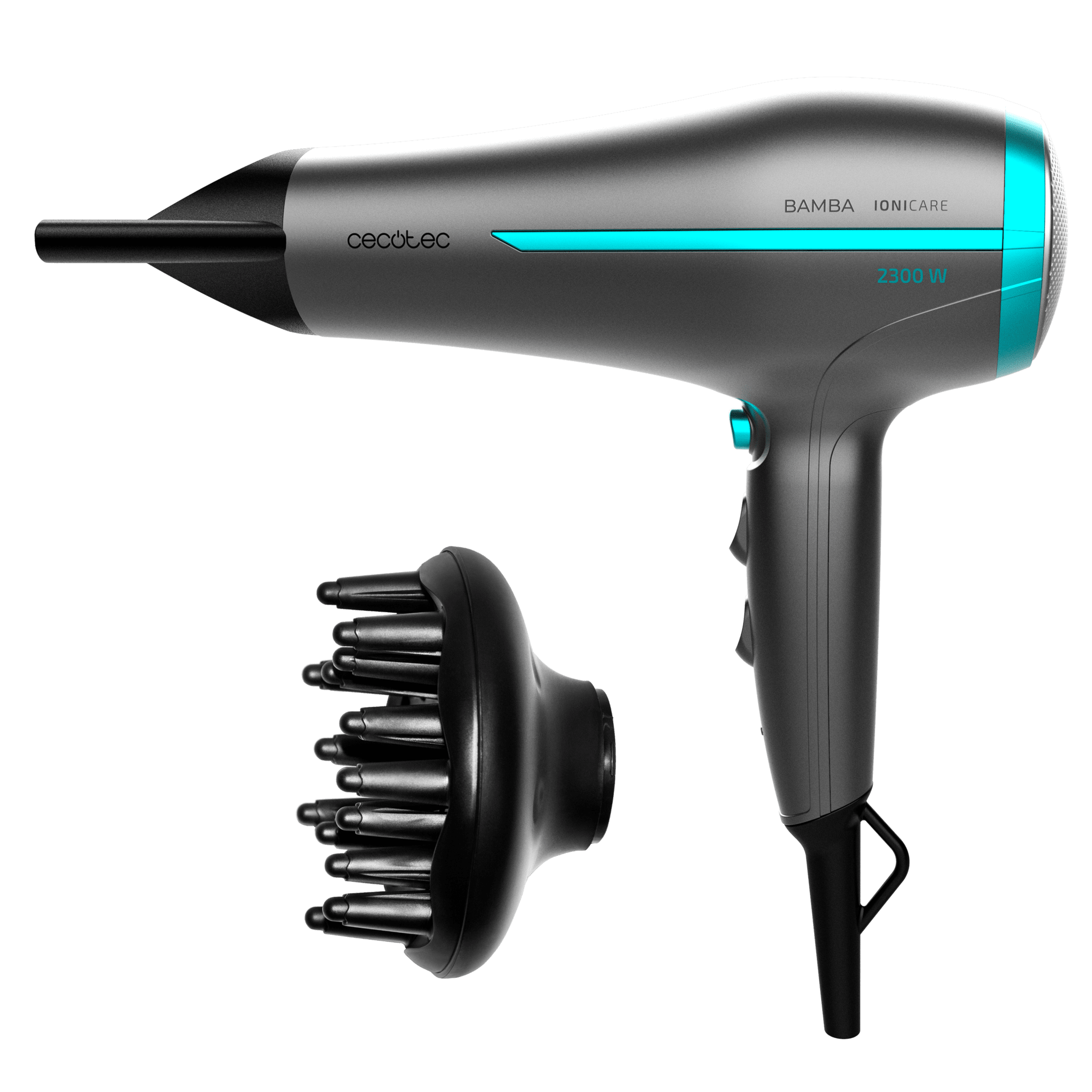 IoniCare 5200 Aura Black Ionic Hairdryer, 2300 Watt Leistung, DC-Motor, mit Echtionen, hoher Luftstrom, 2 Geschwindigkeiten und 3 Temperaturen, 1,8m Kabel, Schwarz