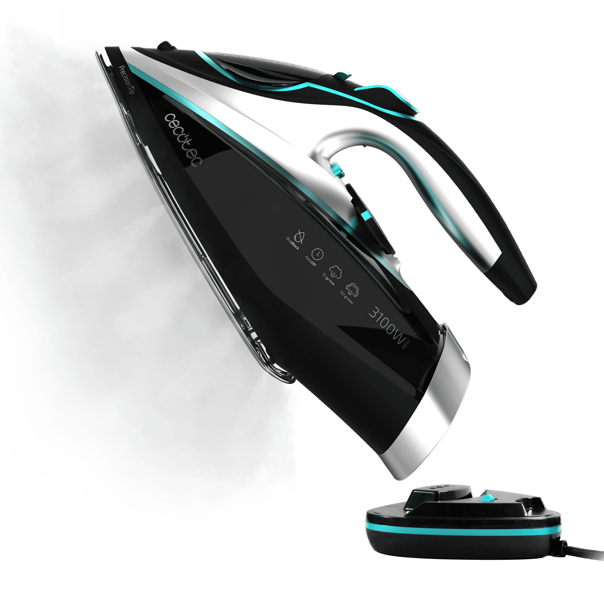 IronHero 3100 Cordless Kabelloses Dampfbügeleisen mit 90 Sekunden Akkulaufzeit, ultra-leistungsstark mit 3100 W und hochresistenter Keramiksohle. 35 g/min Dauerdampfmenge und 190 g Superdampf.