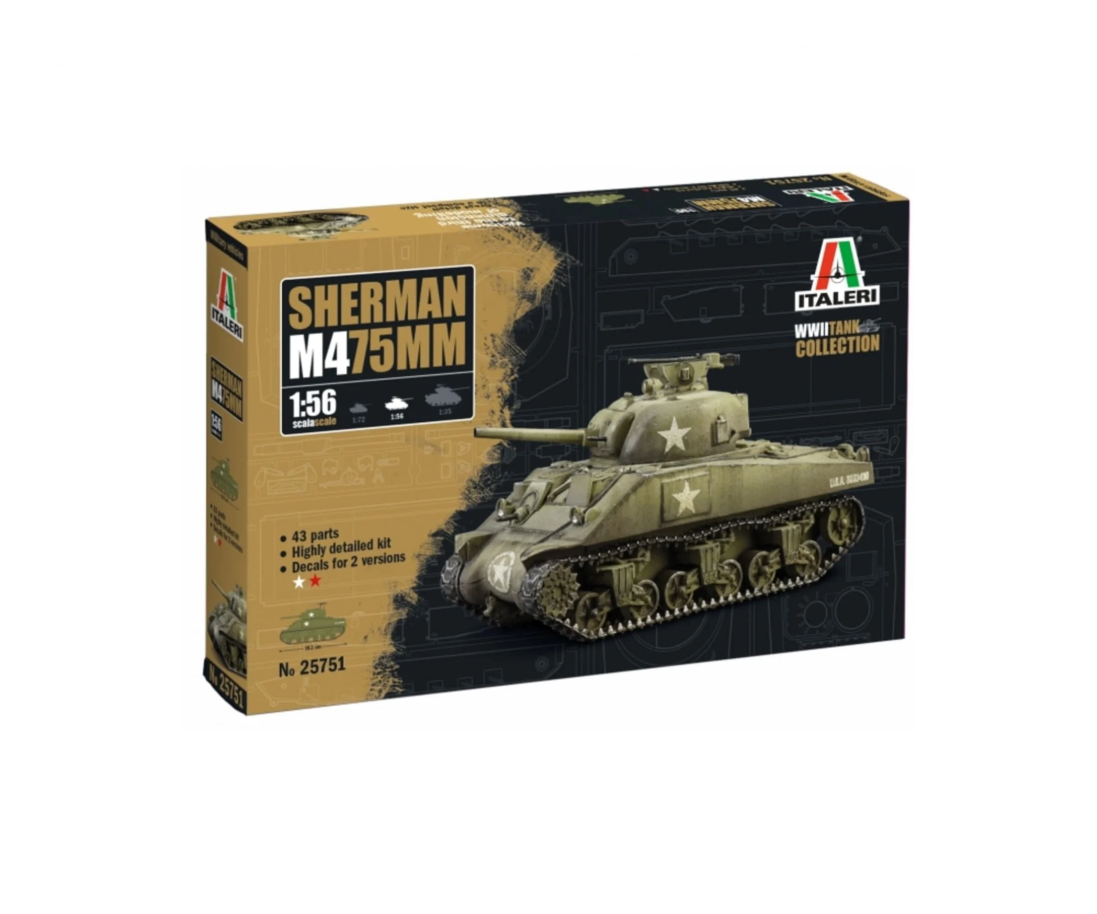 Italeri 1:56 US M4 Sherman (75 mm) Plastik Modellbausatz