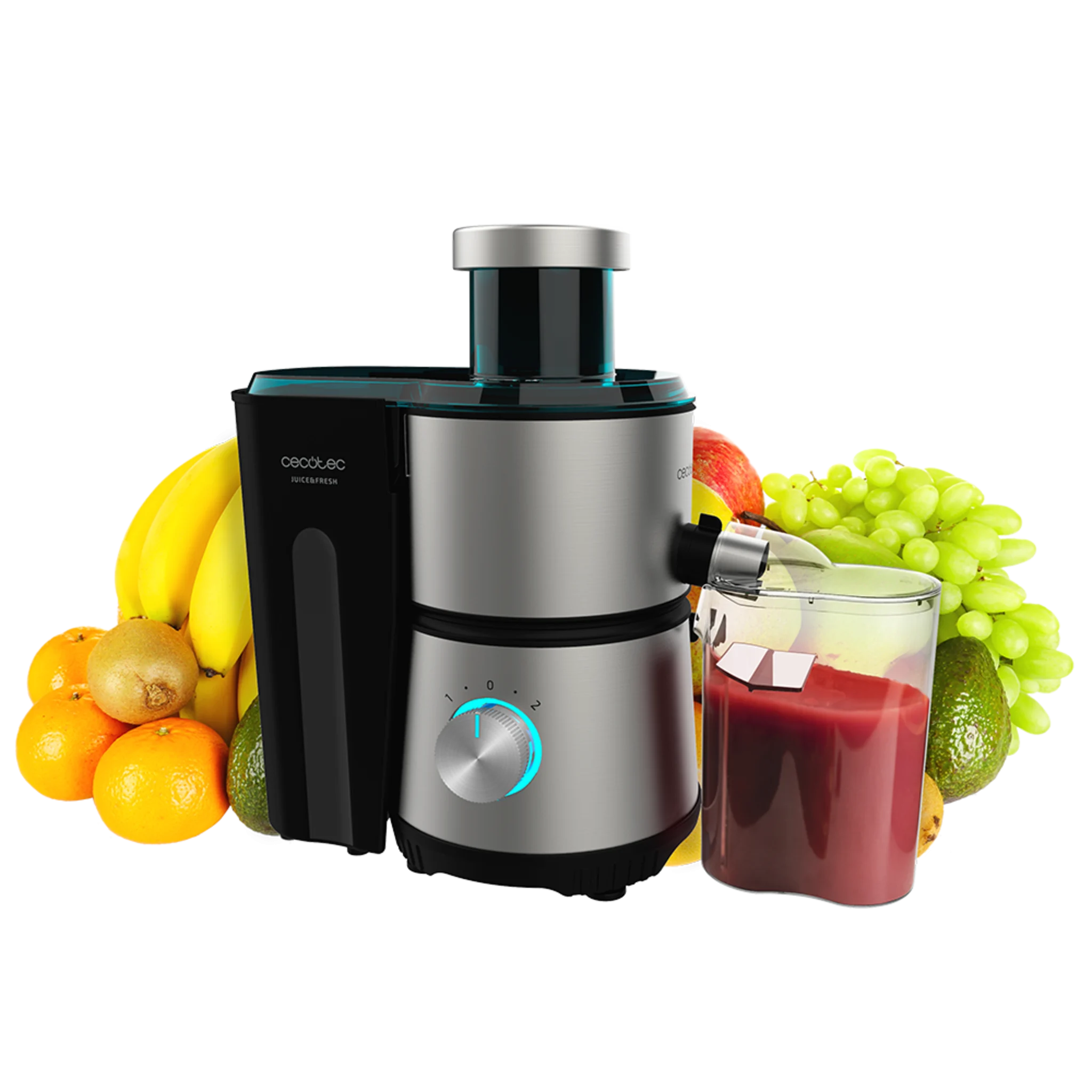 Juice&Fresh 400 Titan Black Entsafter 400 W, 20000 Umdrehungen pro Minute, kompaktes Format, 2 Geschwindigkeiten, schwarzer Titan beschichteter Teller,Antitropfsystem, 350 ml Kanne