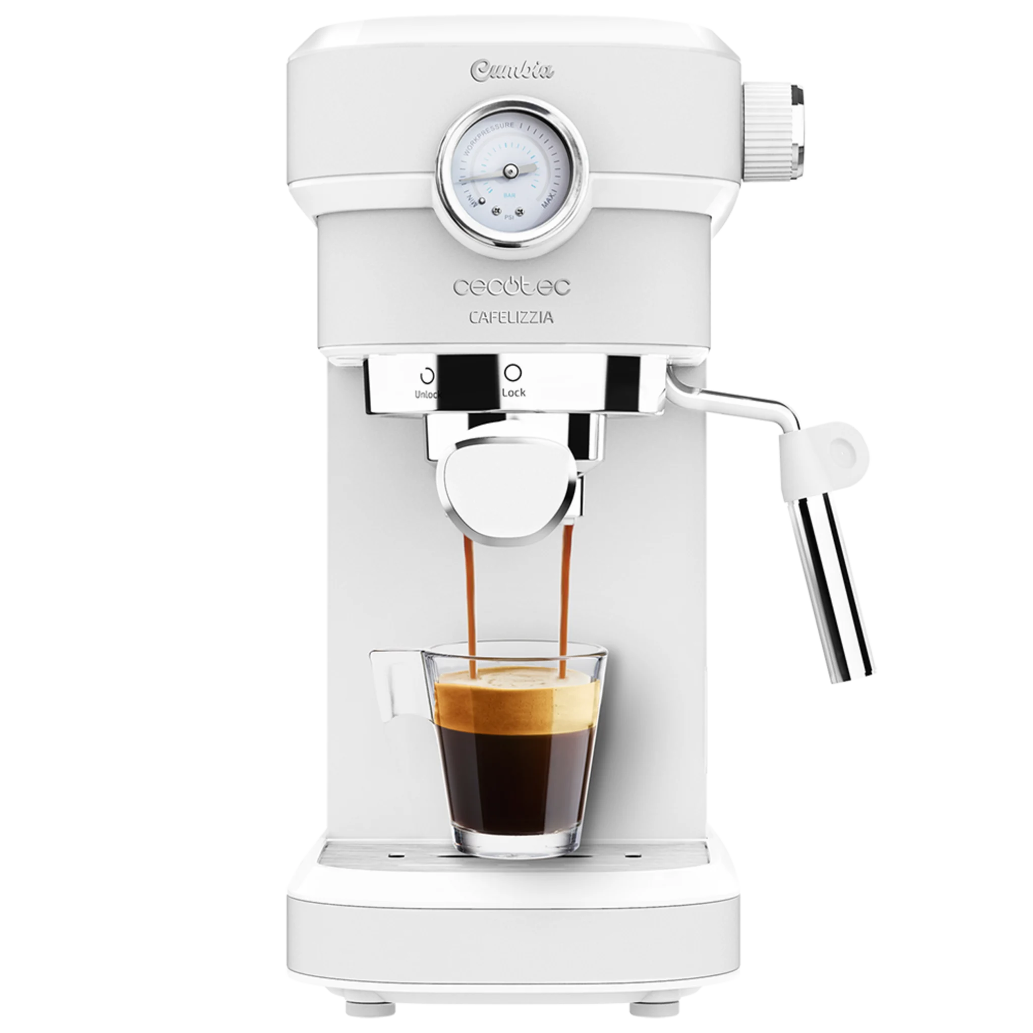 Kaffeemaschine Cafelizzia 790 White Pro. Thermoblock System, 20 Bars, Auto Mode 1 und 2 Kaffees, lenkbarer Dampfgarer, Heißwasserlanze