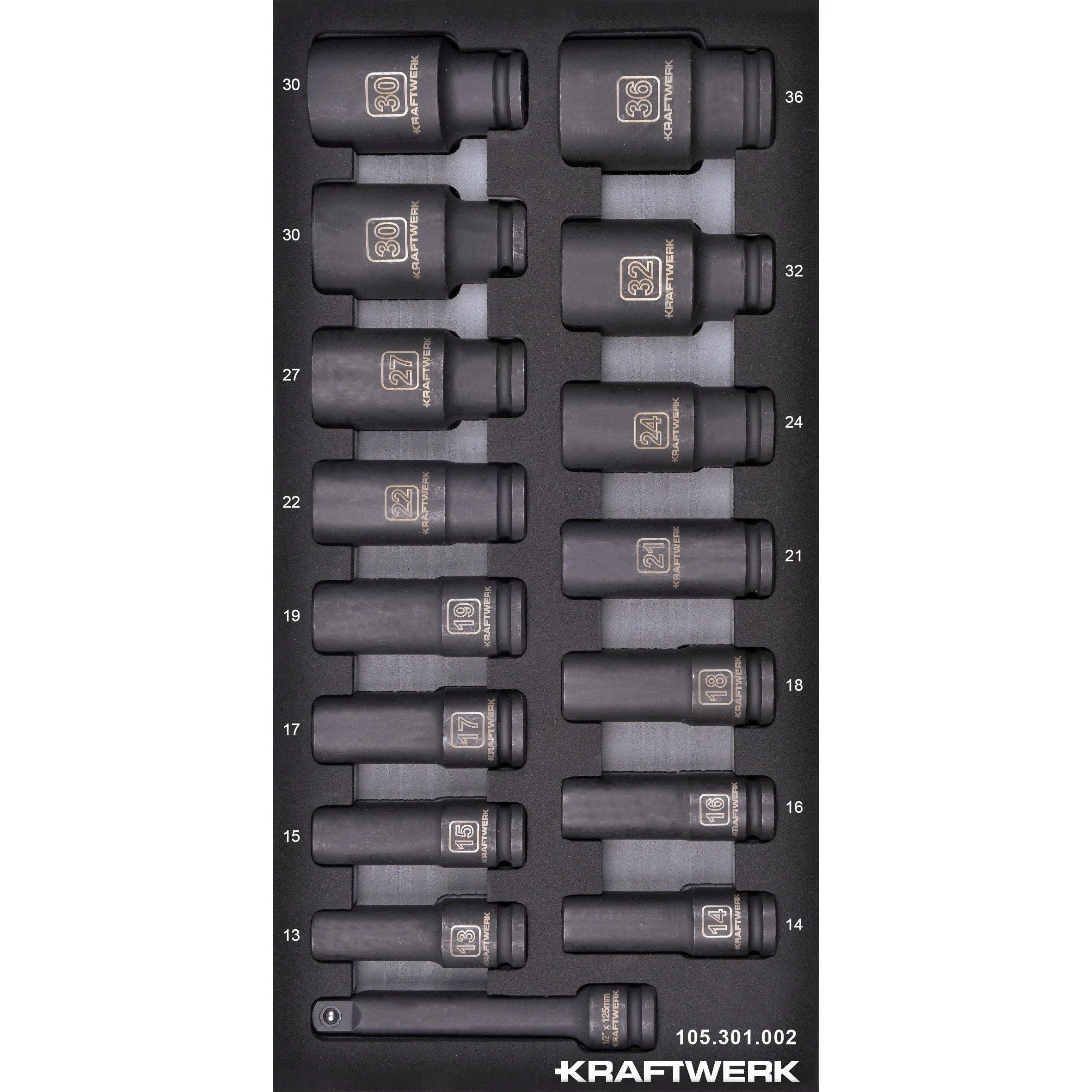 Kraftwerk BASIC LINE 1/2'' Schlag-Maschinenschrauben Steckschlüsseleinsatz, lang, EVA-Einlage, 20 x 40 cm, 16-tlg