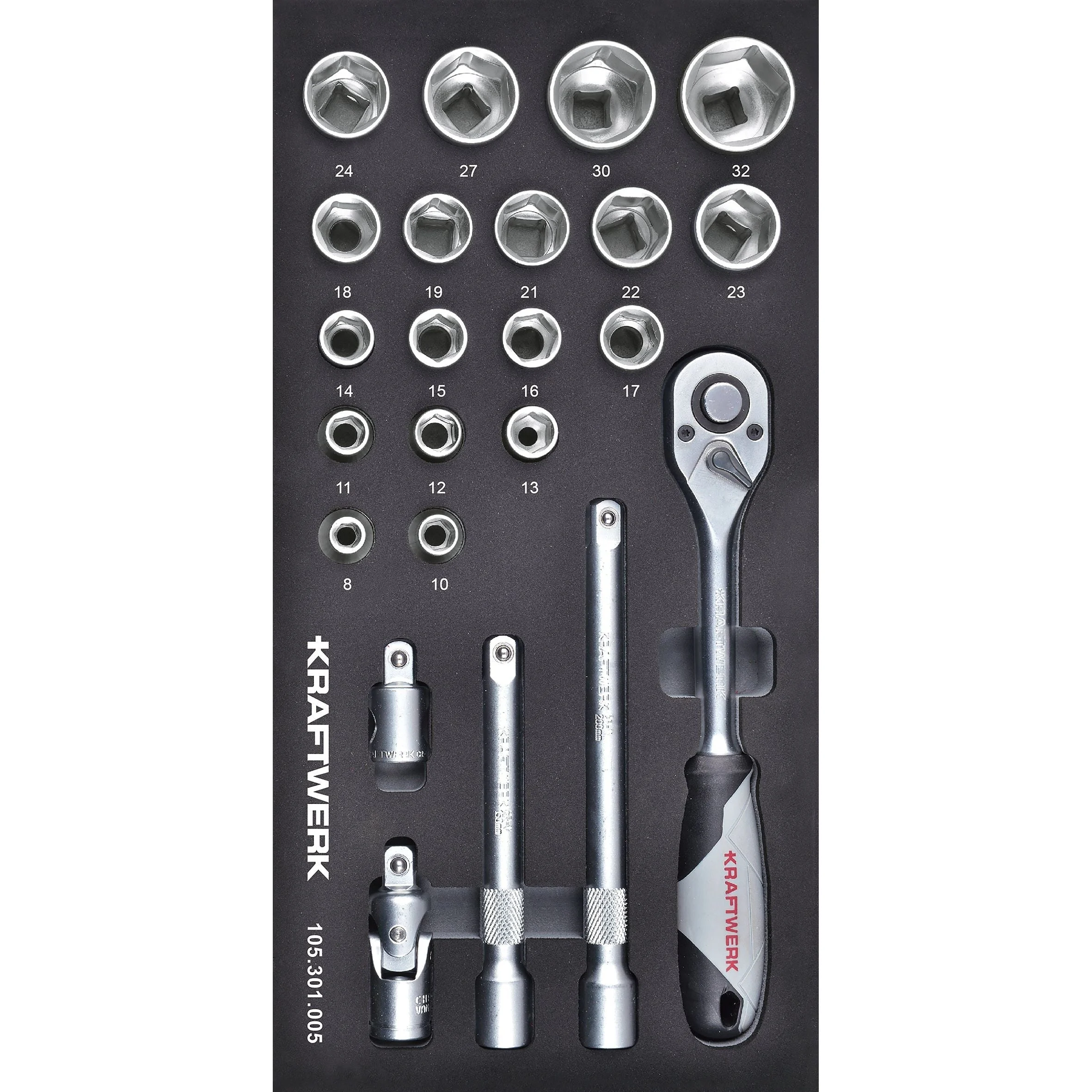 Kraftwerk BASIC LINE 1/2'' Umschaltknarren Steckschlüsselsatz, EVA-Einlage, 20 x 40 cm, 23-tlg