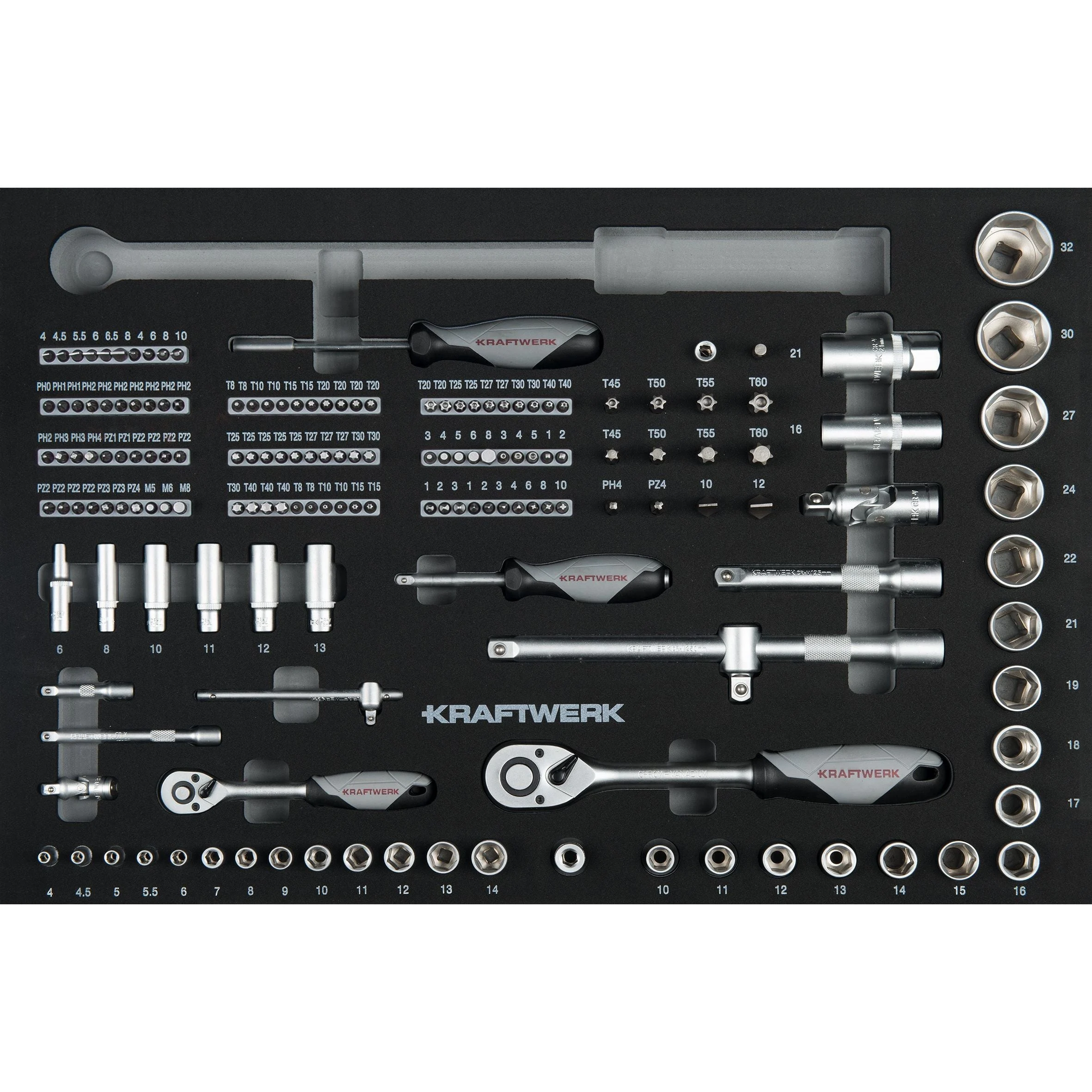 Kraftwerk BASIC LINE 1/4" + 1/2" Steckschlüssel- & Schraubendreherbit-Satz, EVA-Einlage, 60 x 40 cm, 164-tlg