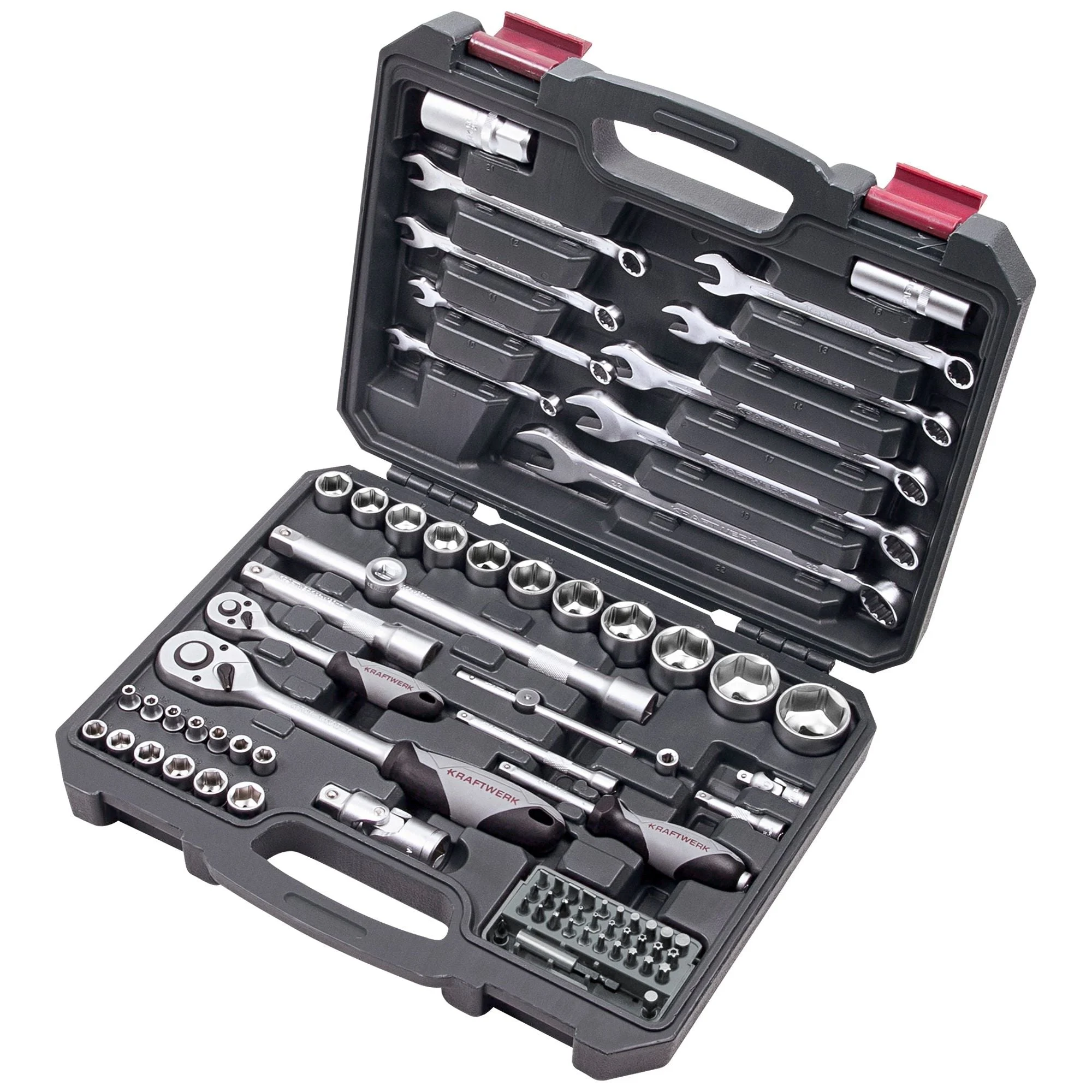 Kraftwerk BASIC LINE 1/4" + 1/2" Umschaltknarren Steckschlüsselsatz Werkzeugkoffer, 80-tlg