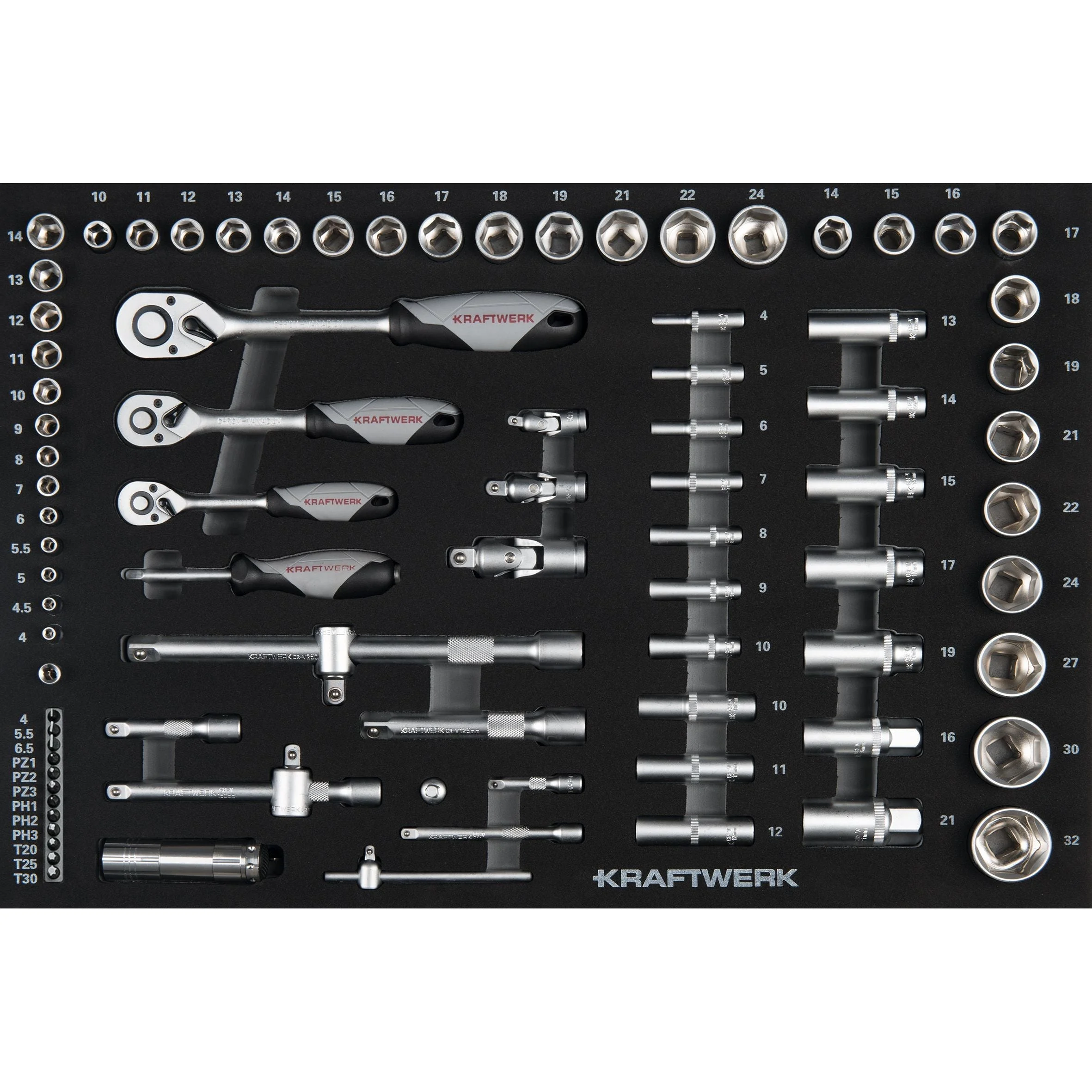 Kraftwerk BASIC LINE 1/4“ + 3/8“ + 1/2“ Steckschlüssel-Satz, EVA-Einlage, 60 x 40 cm, 86-tlg