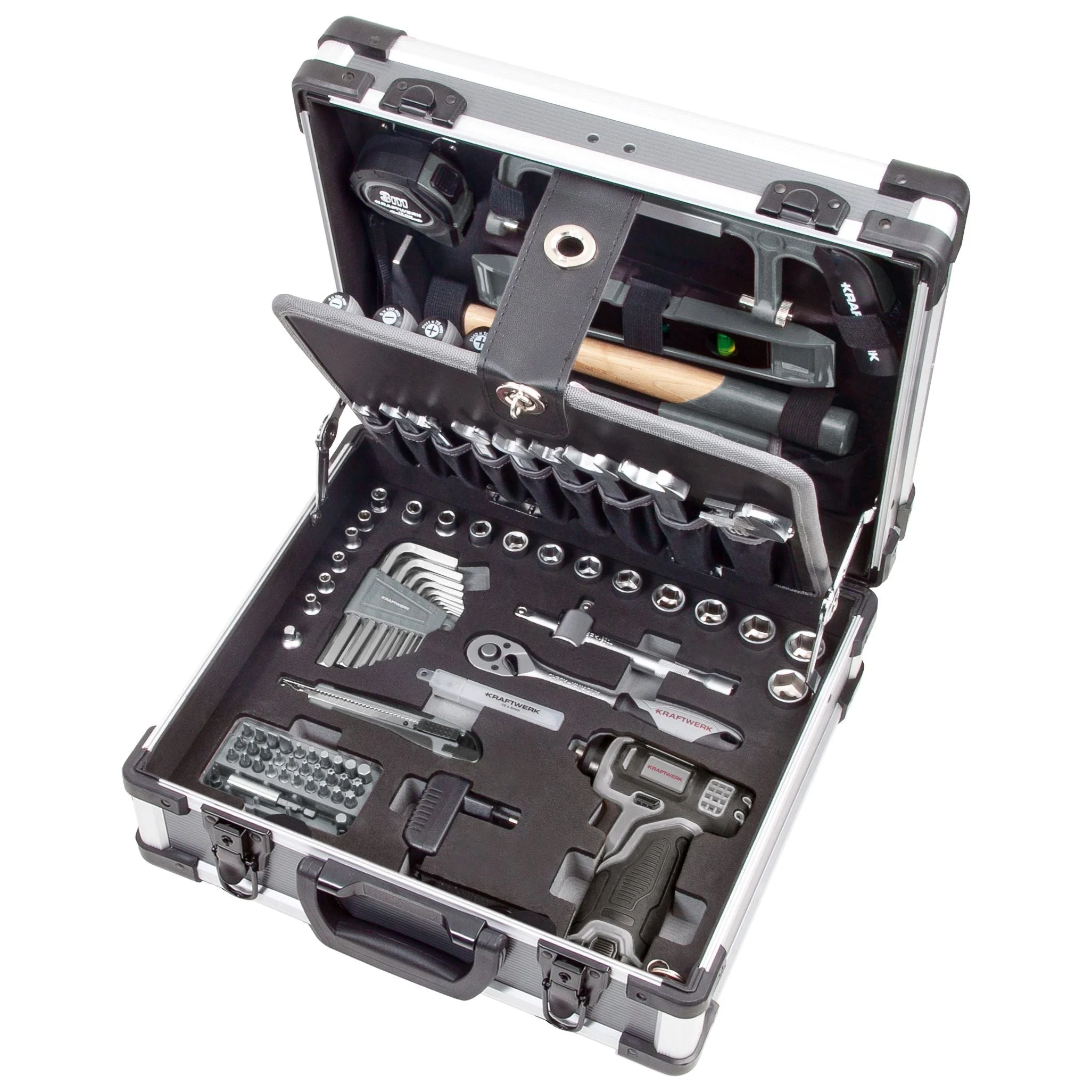 Kraftwerk BASIC LINE 1/4" + 3/8" Umschaltknarren Steckschlüsselsatz Werkzeugkoffer, mitAkkuschrauber 103-tlg